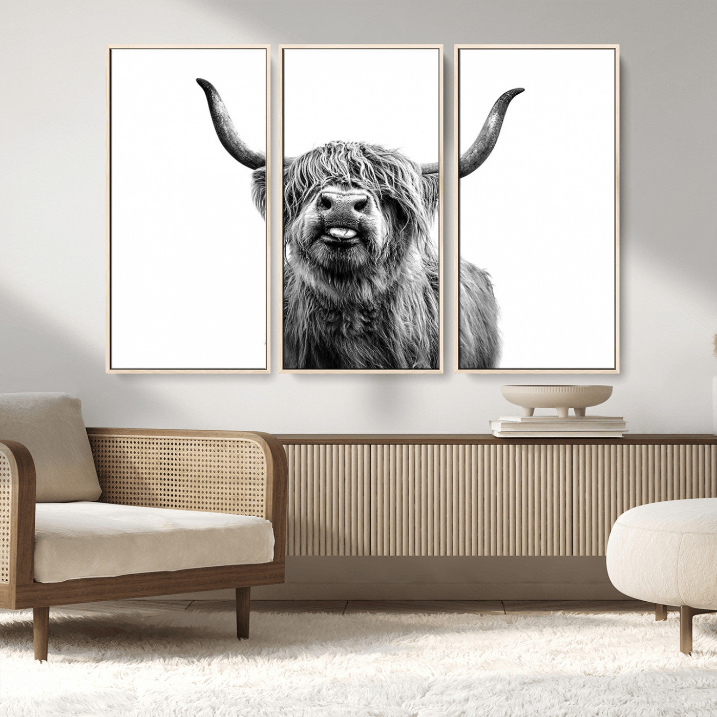 MGV-FC-48X32-3P - Fanny Scottish Highland Cow Cattle Art Print Farmhouse Wall Art Canvas Print
