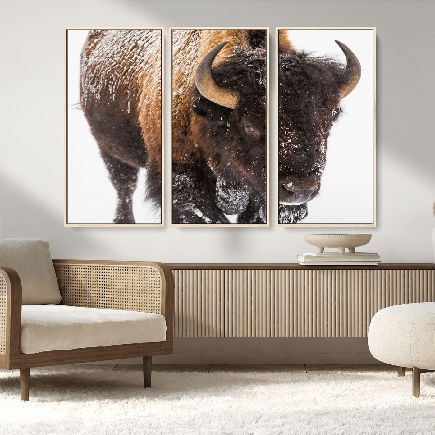 MGV-FC-48X32-3P - Bison Wall Art Canvas Print For Farmhouse, Wild Animal Wall Art