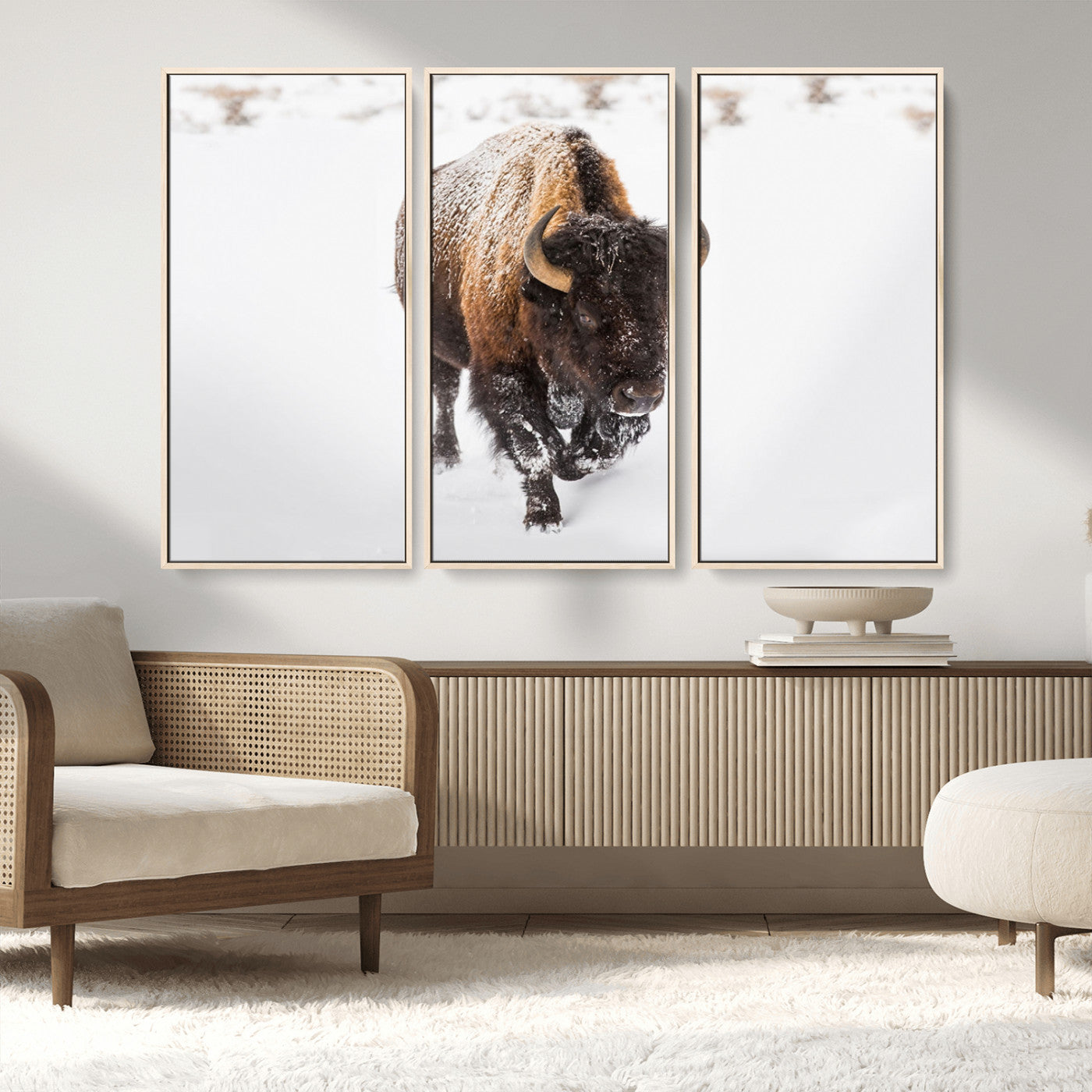 MGV-FC-48X32-3P - Bison Winter Wall Art Canvas Print For Farmhouse Decor
