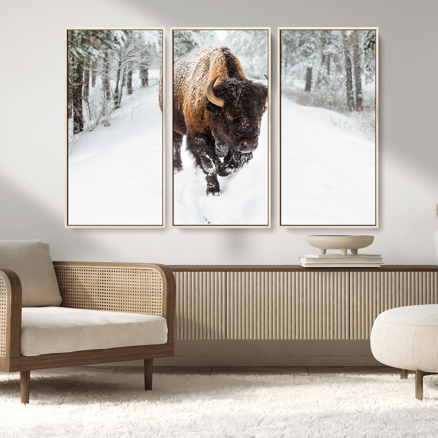 MGV-FC-48X32-3P - Bison Wall Art Canvas Print For Farmhouse, Animal Canvas Print, Wild Animal Wall Art