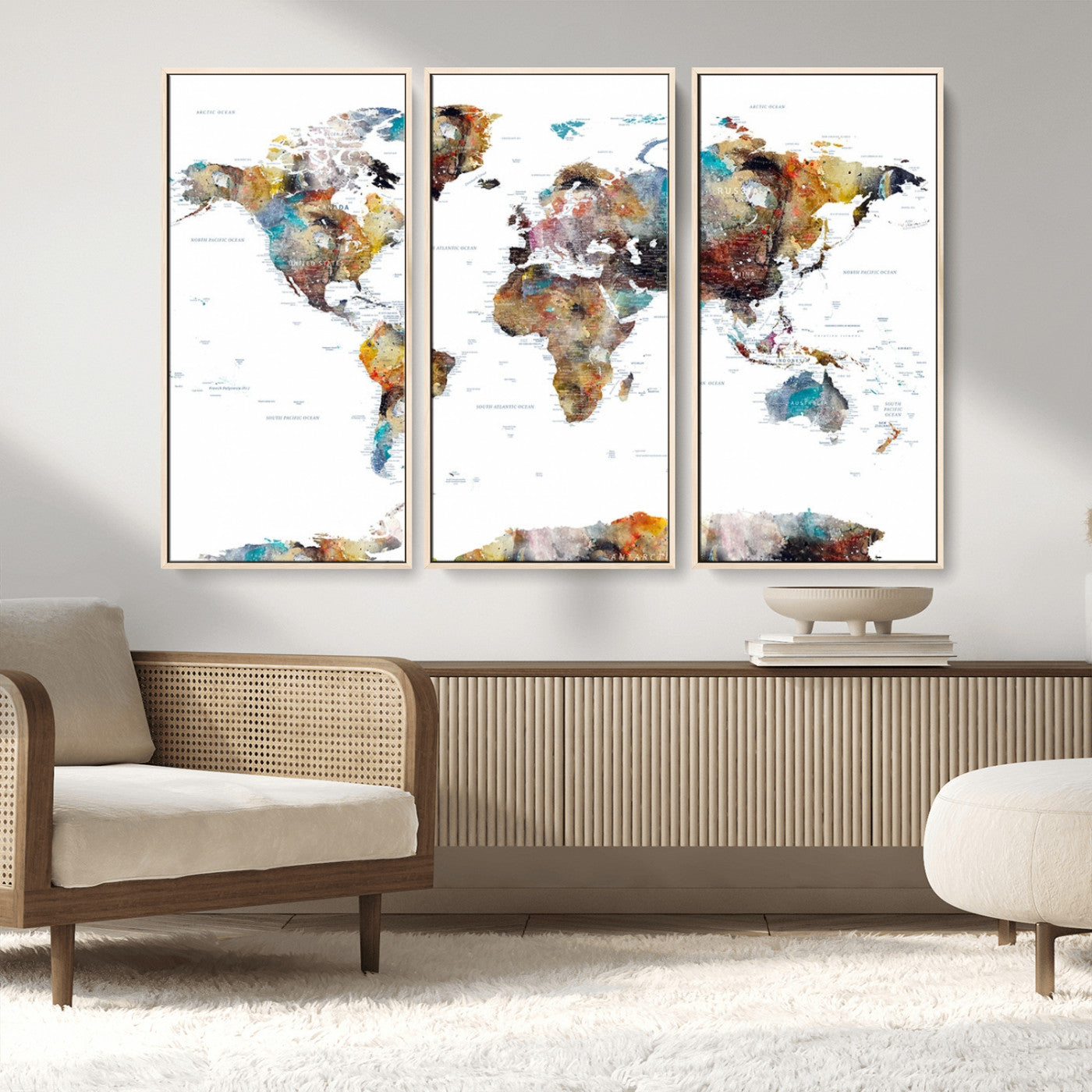 MGV-FC-48X32-3P - Push Pin World Map Canvas Print – Framed Wall Art for Couples to Track Their Travels – Anniversary