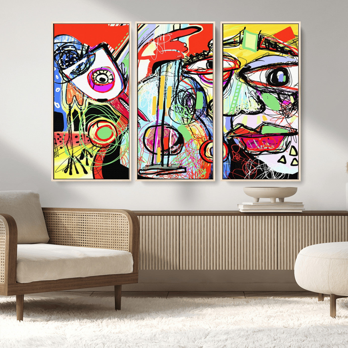 MGV-FC-48X32-3P - Picasso Style Art Abstract Canvas Wall Art Print , Colorful Abstract Artwork