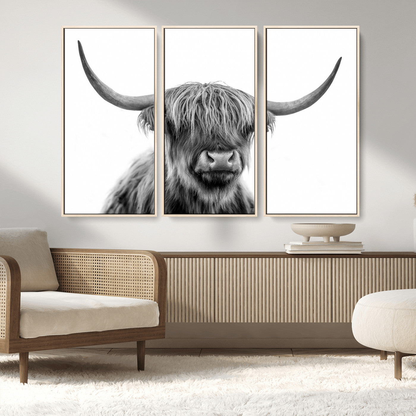 MGV-FC-48X32-3P - Scottish Highland Cow Cattle Art Print Wall Art Canvas Print for Farmhouse Decor, Framed Scottish