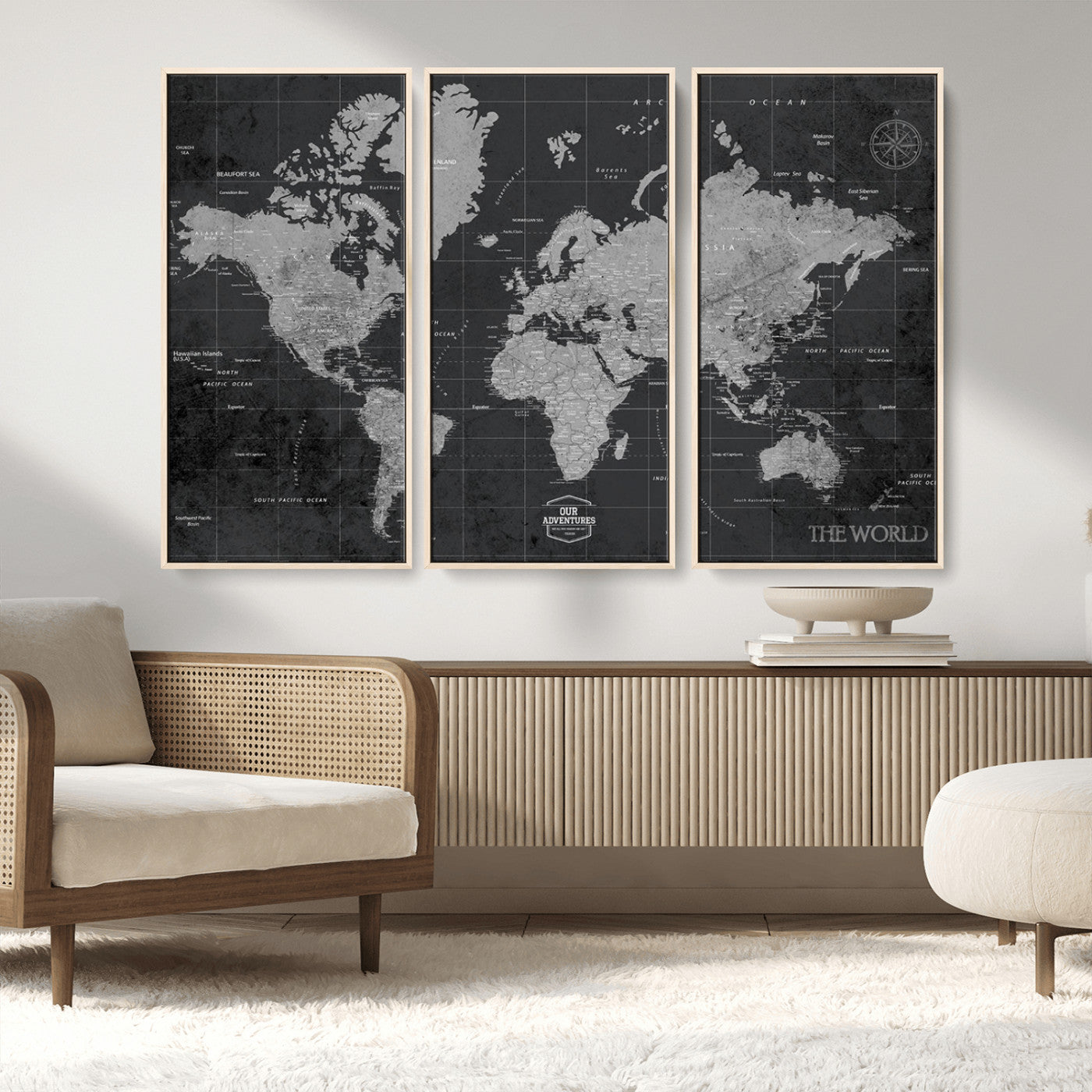 MGV-FC-48X32-3P - Push Pin World Map Canvas Print – Framed Wall Art for Couples to Track Their Travels – Anniversary