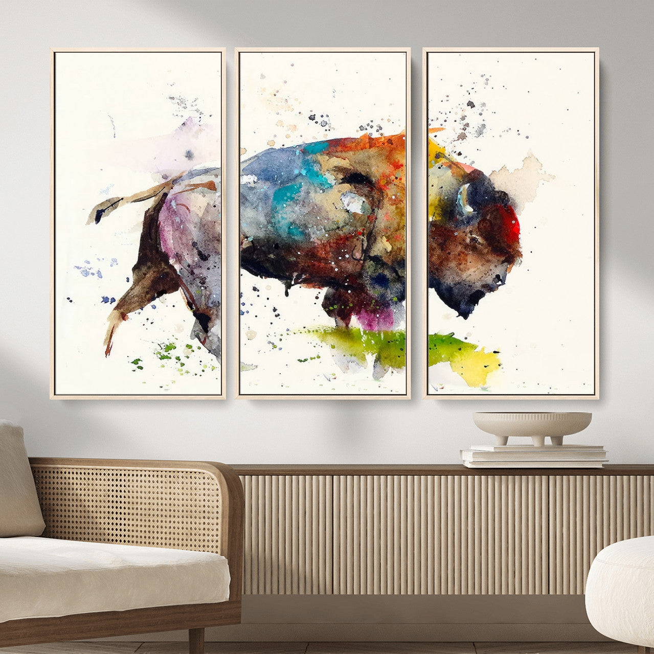 44504-MGV-CV-36X24 - Abstract Buffalo Wall Art, Western Watercolor Bison Canvas Print, Rustic Buffalo Art for Cowboy and