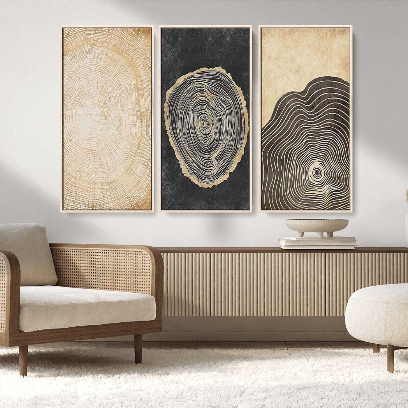 MGV-FC-48X32-3P - Tree Rings Canvas Wall Art Print – Minimalist Natural History in Modern Decor - Minimalist Boho Wall