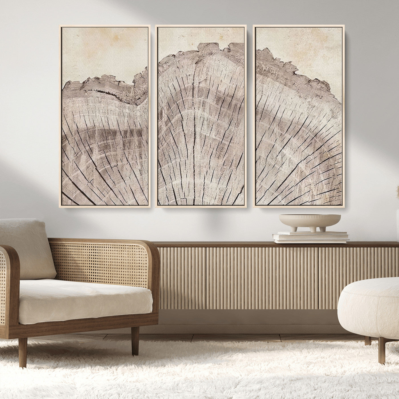MGV-FC-48X32-3P - Tree Ring Wall Art Triptych, Rustic Wood Ring Canvas Print, Minimalist Wall Decor for Modern Homes and Farmhouse Decor