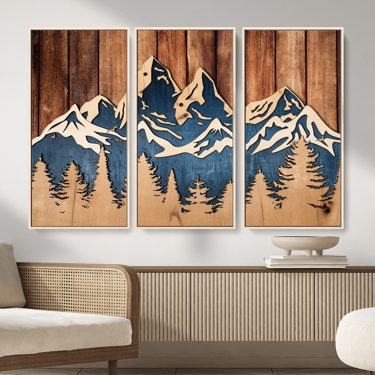 41330-MGV-CV-36X24 - Rustic Wood Style Mountain Wall Art, Nature Forest Canvas Print, Wooden Textured Mountain Artwork Print