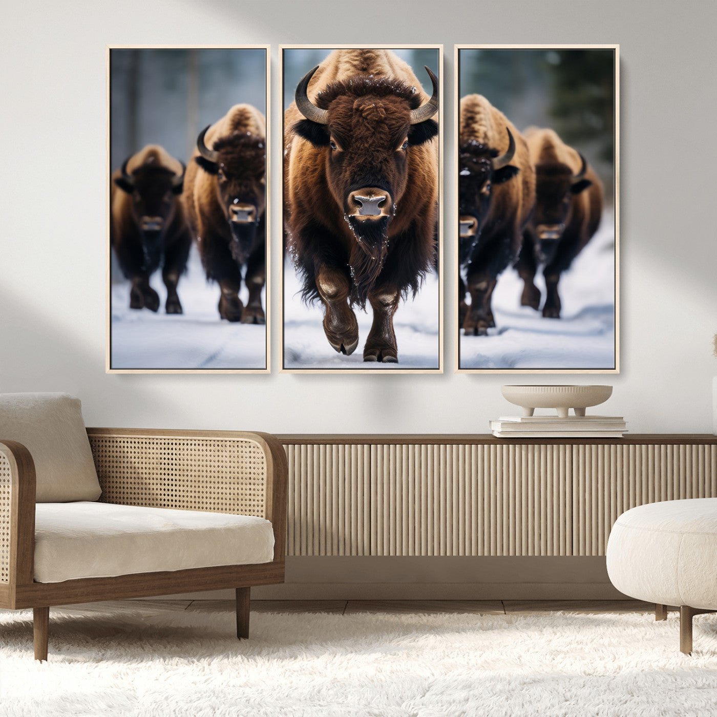 MGV-FC-48X32-3P - Buffalo Wall Art Canvas Print, American Bison Herd Wall Art Canvas Print - Bison Canvas Print
