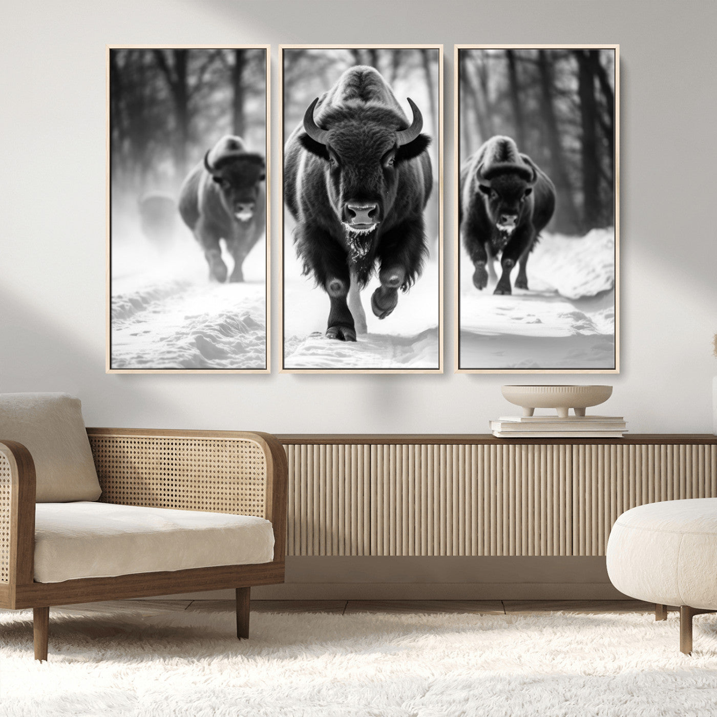 MGV-FC-48X32-3P - Buffalo Wall Art Canvas Print, Bison Family Wall Art Canvas Print