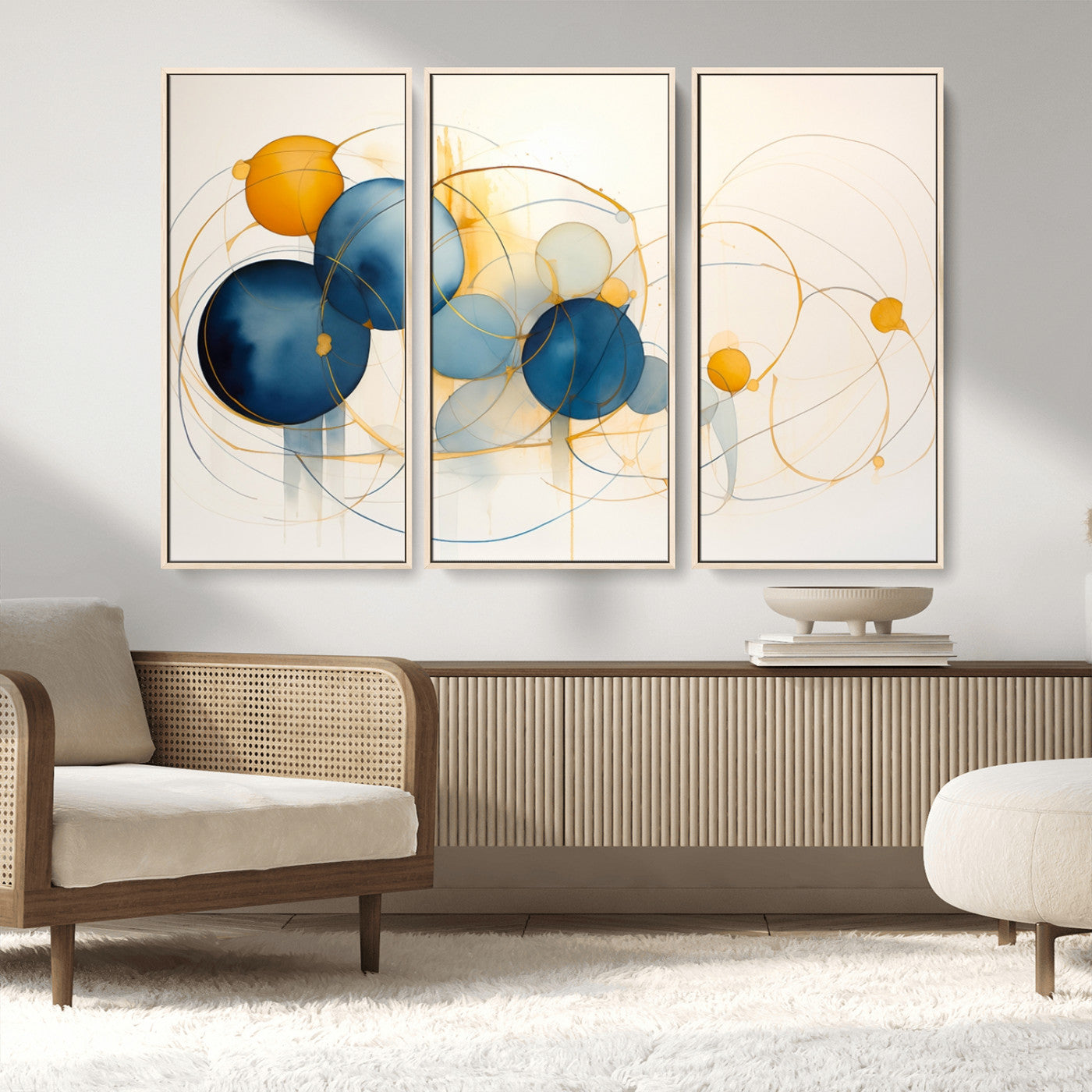 -Geometric Blue Orange Abstract Wall Art Canvas, Geometric Blue Orange Canvas Print