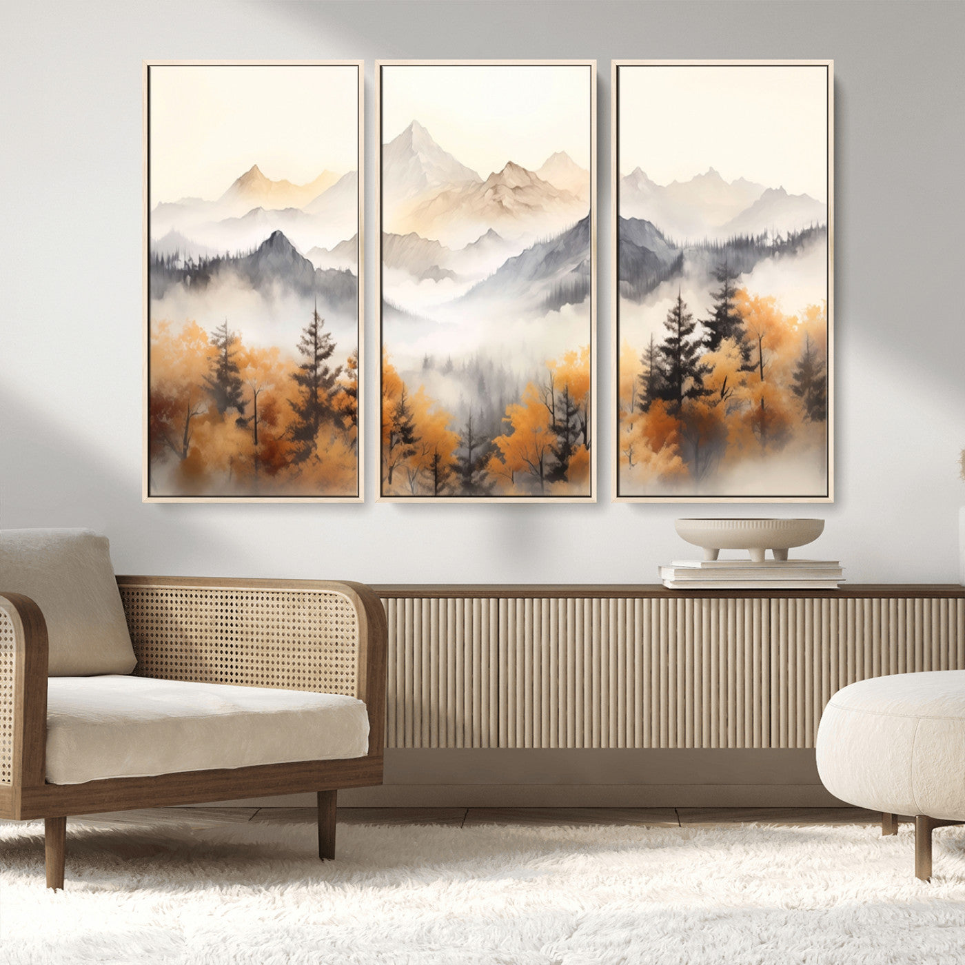 MGV-FC-48X32-3P - Abstract Mountain Wall Art | Misty Mountain Forest and Mountains Canvas Print for Living Room,