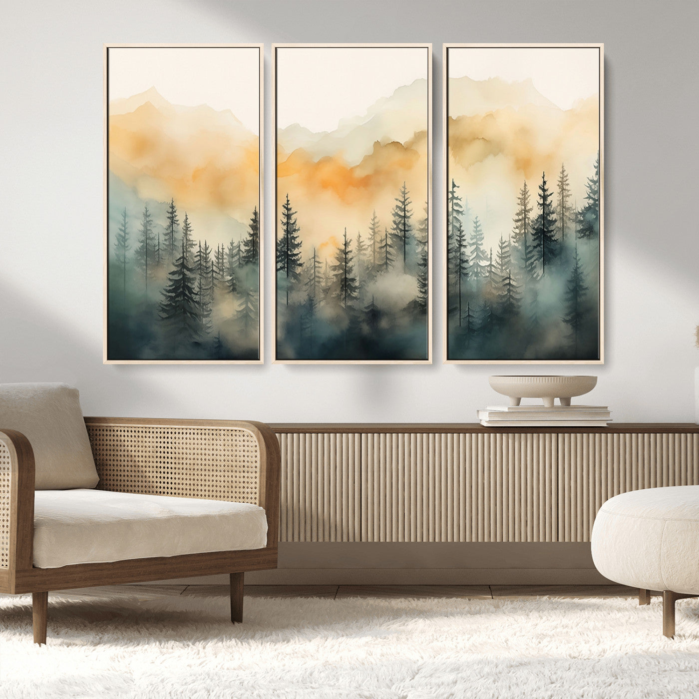 34155-MGV-FC-48X32-3P_Natural-Abstract Forest Print - Mountain Wall Art | Autumn Landscape Canvas Print for Living Room, Bedroom, or Office | Large Wall Art Decor