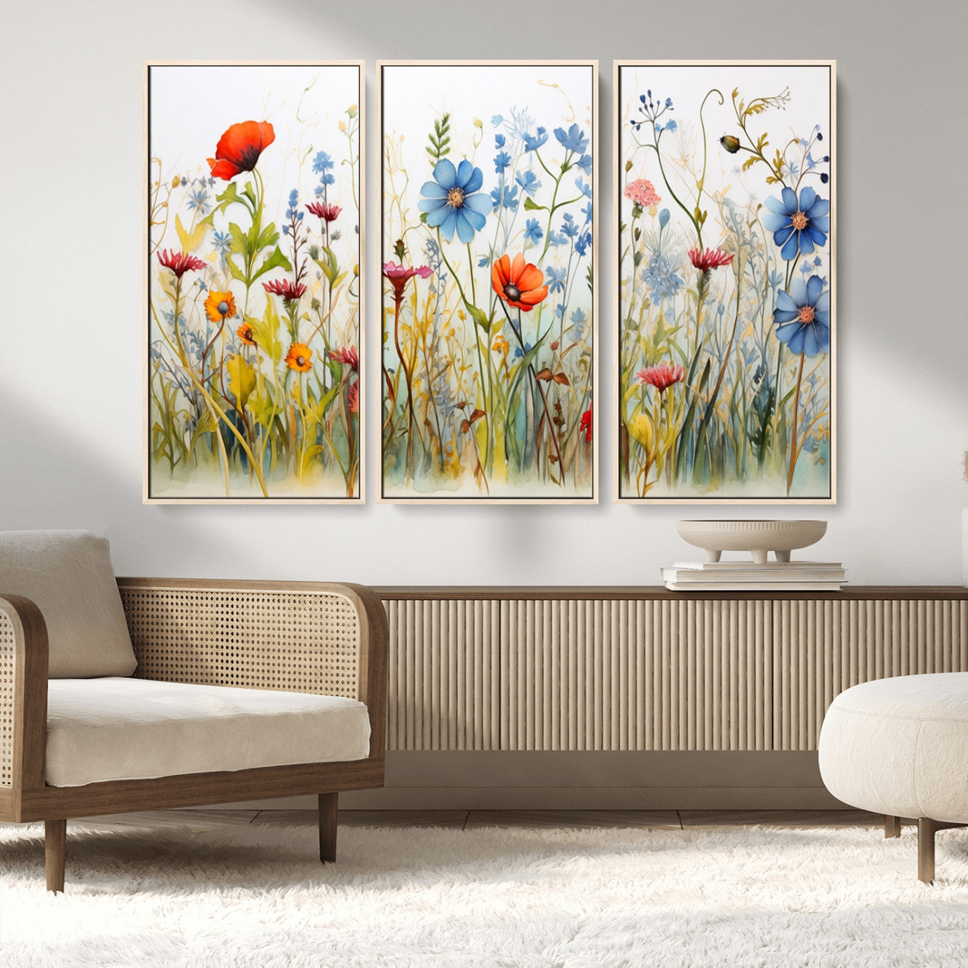 MGV-FC-48X32-3P - Colorful Wildflower Canvas Wall Art - Vibrant Floral Botanical Print, Bright Nature Decor for Living