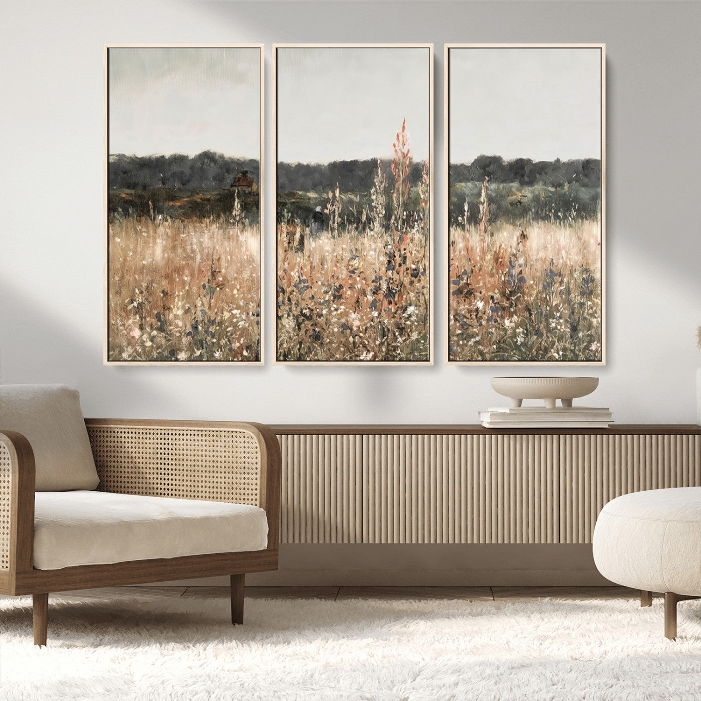 MGV-FC-48X32-3P - Abstract Wildflower Art Field Landscape Oil Painting Print, Country Field Wall Art - Framed Ready to Hang