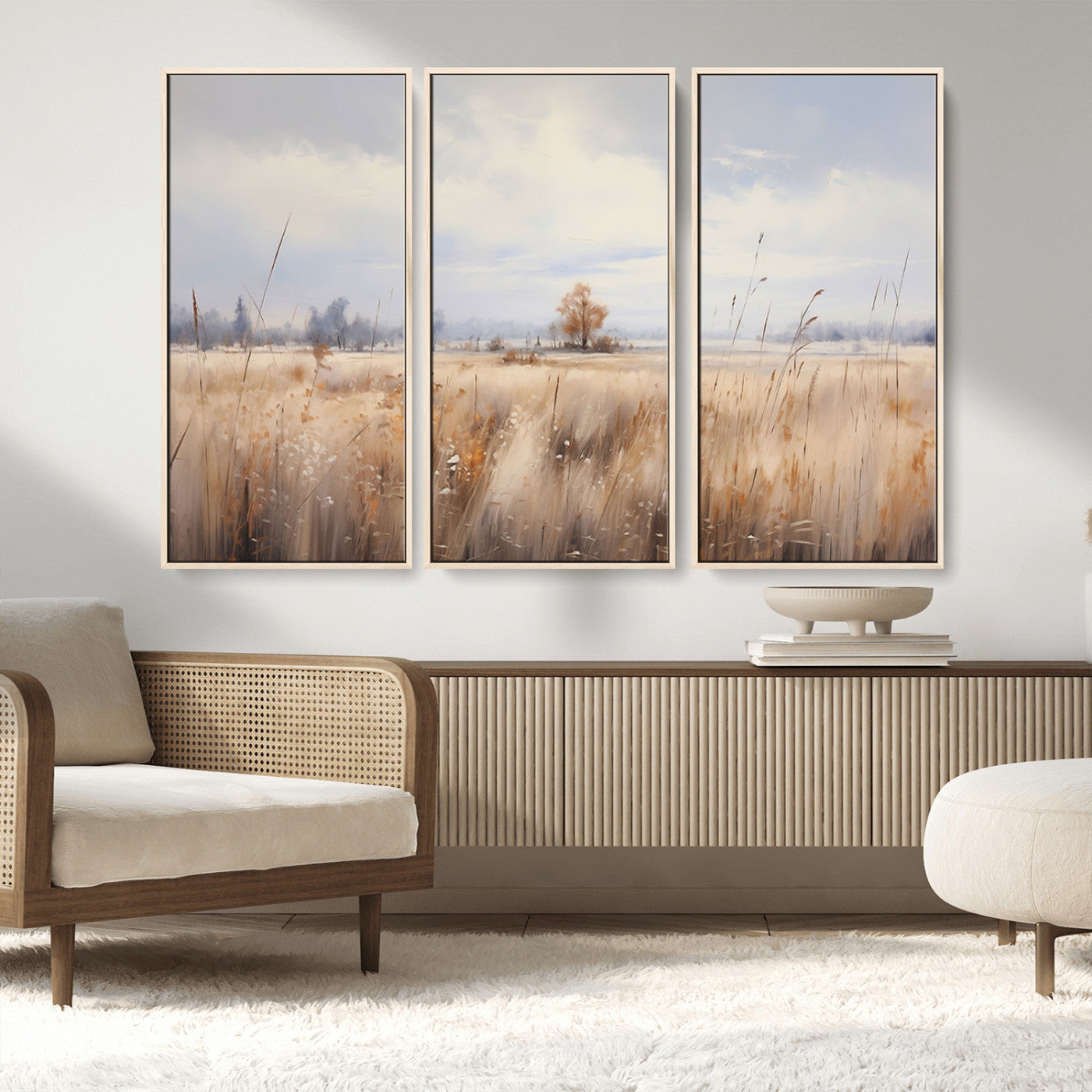 MGV-FC-48X32-3P - Golden Fields Wall Art Print Canvas – Serene Landscape of Nature’s Tranquility in Minimalist for