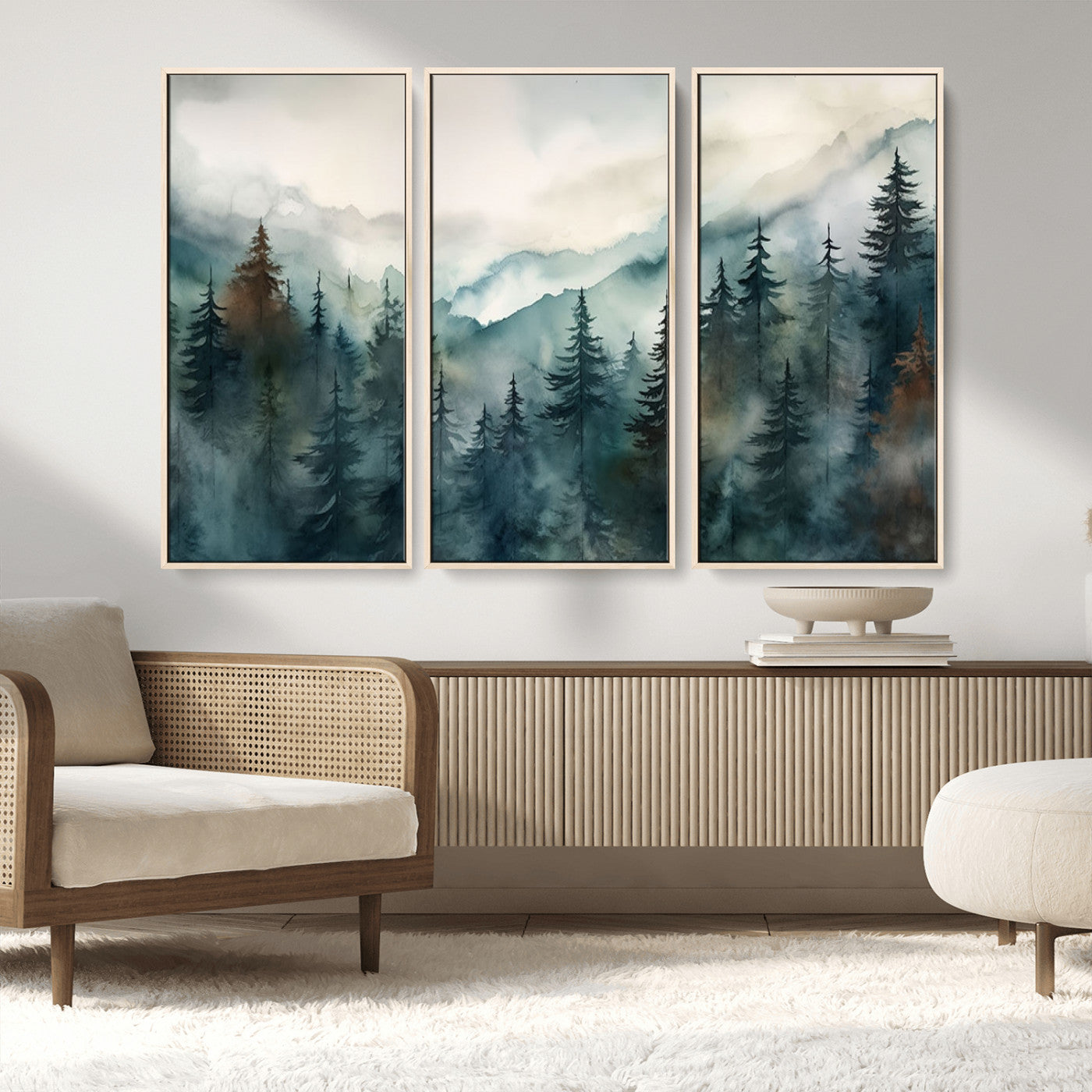 48468-MGV-FC-48X32-3P_Natural-Serenity Forest Wall Art Canvas | Foggy Mountain Landscape Canvas Print for Living Room or Office | Nature-Inspired Woodland Decor