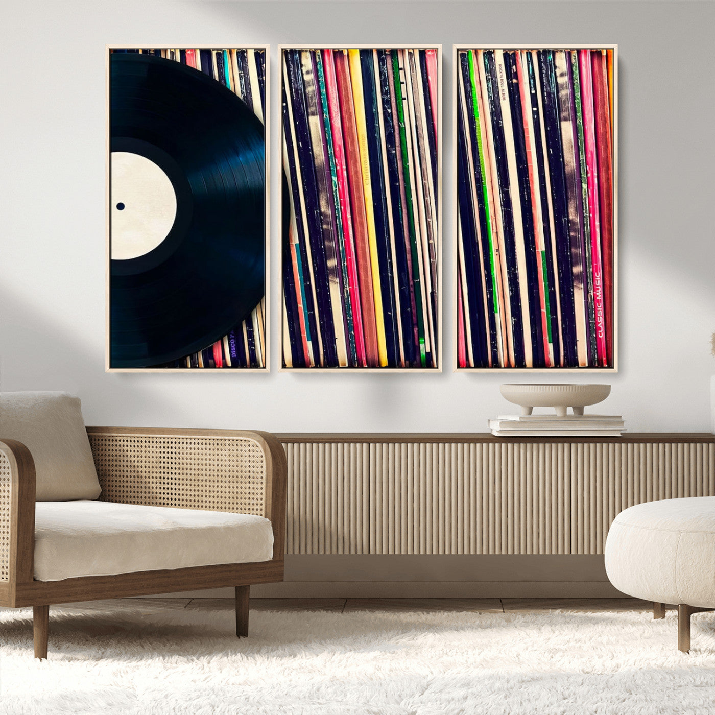 MGV-FC-48X32-3P - Vinyl Record and Album Collection Canvas Wall Art - Retro Music Decor for Living Room, Vintage Vinyl Lover’s Set