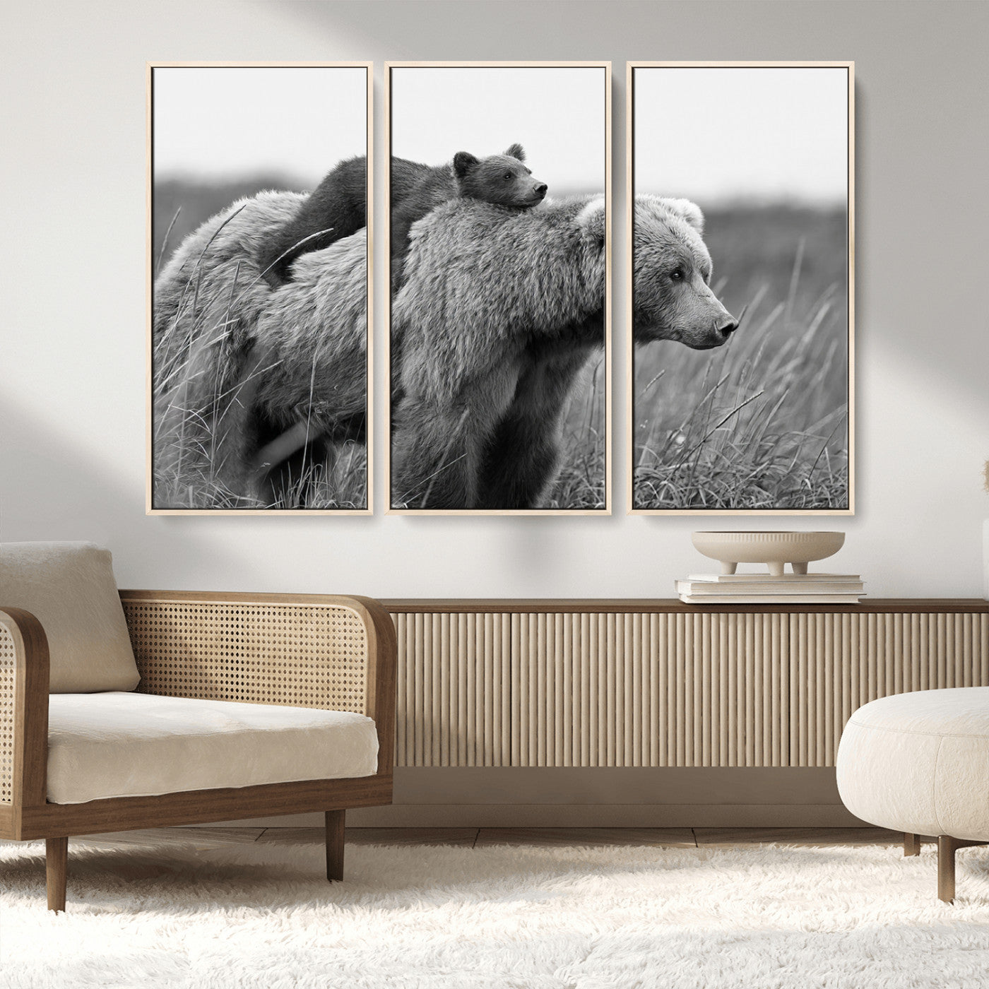 MGV-FC-48X32-3P - Bear and Cub Wall Art Canvas | 399 Bear Cub Wildlife-Inspired Animal Art for Living Room or Office | Grizzly Bear Print of Photography