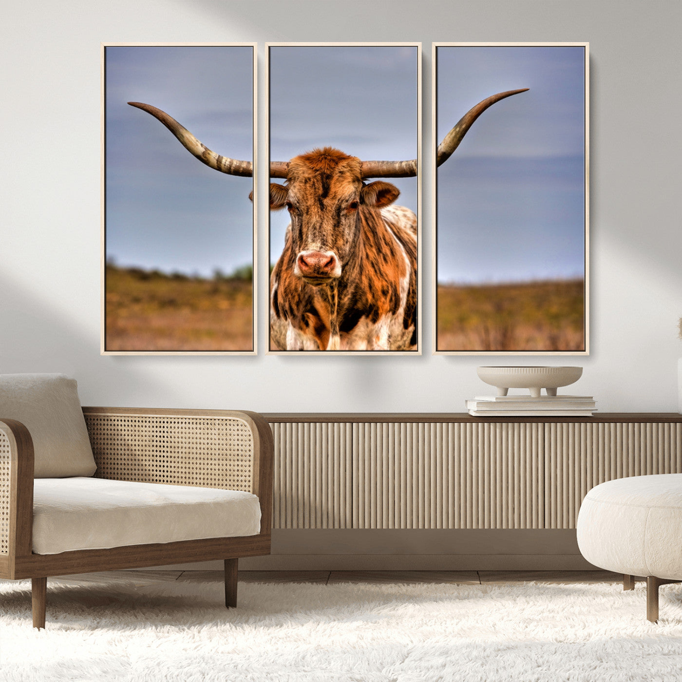 -Texas Longhorn Wall Art Print, Framed Longhorn Cow Wall Art