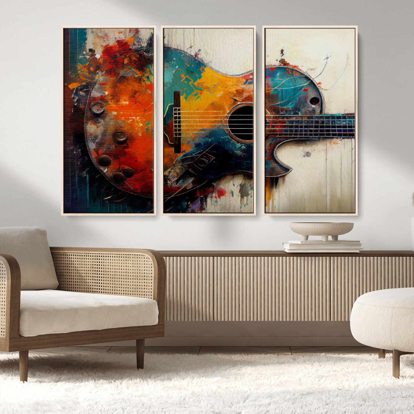 MGV-FC-48X32-3P - Abstract Guitar Wall Art Canvas | Vibrant Music-Inspired Art for Living Room or Studio | Colorful Music Decor Canvas Print