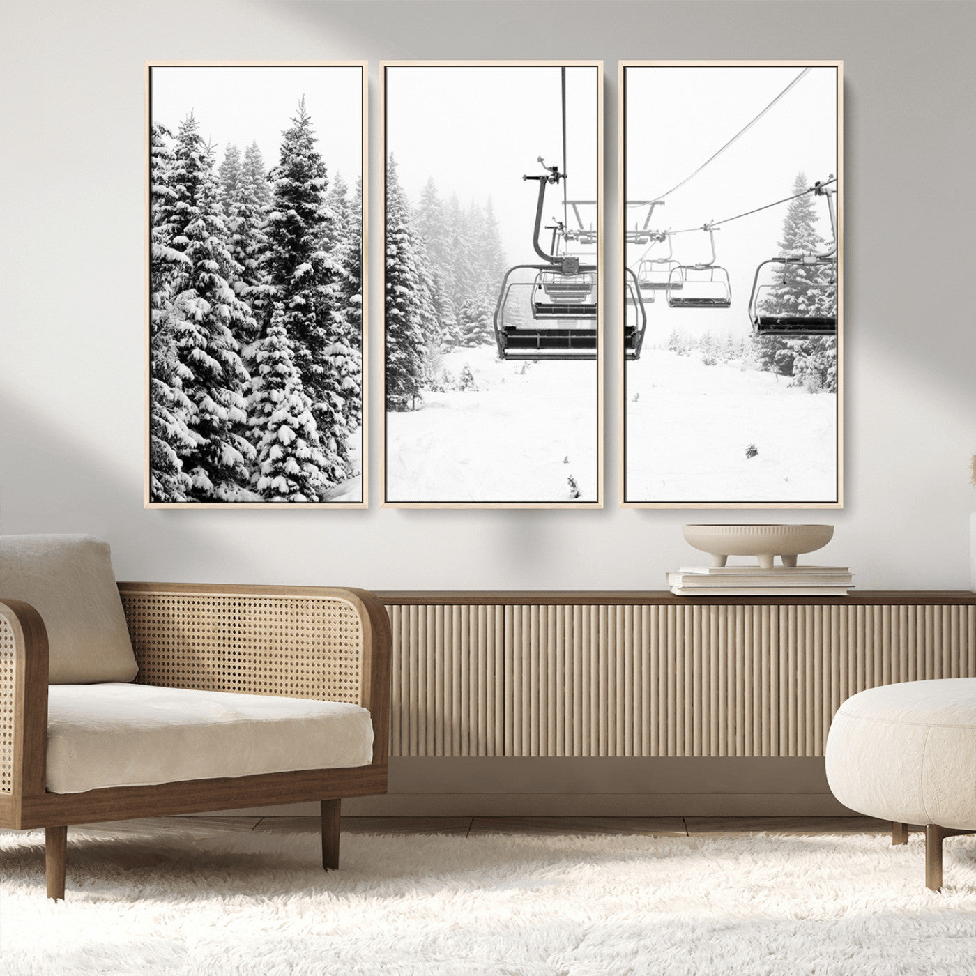 MGV-FC-48X32-3P - Ski Wall Art - Ski Lift Wall Art Canvas Print Snow Covered Spruce Trees Winter Wall Art Ski Skier