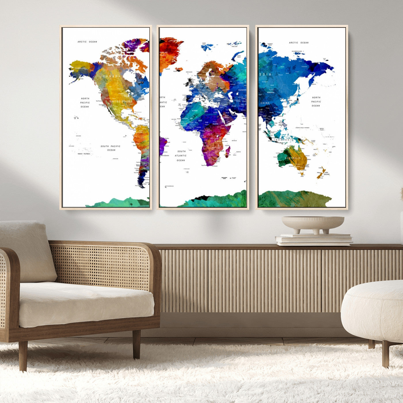 48979-MGV-FC-48X32-3P_Natural-Push Pin World Map Canvas Print – Framed Wall Art for Couples to Track Their Travels – Anniversary