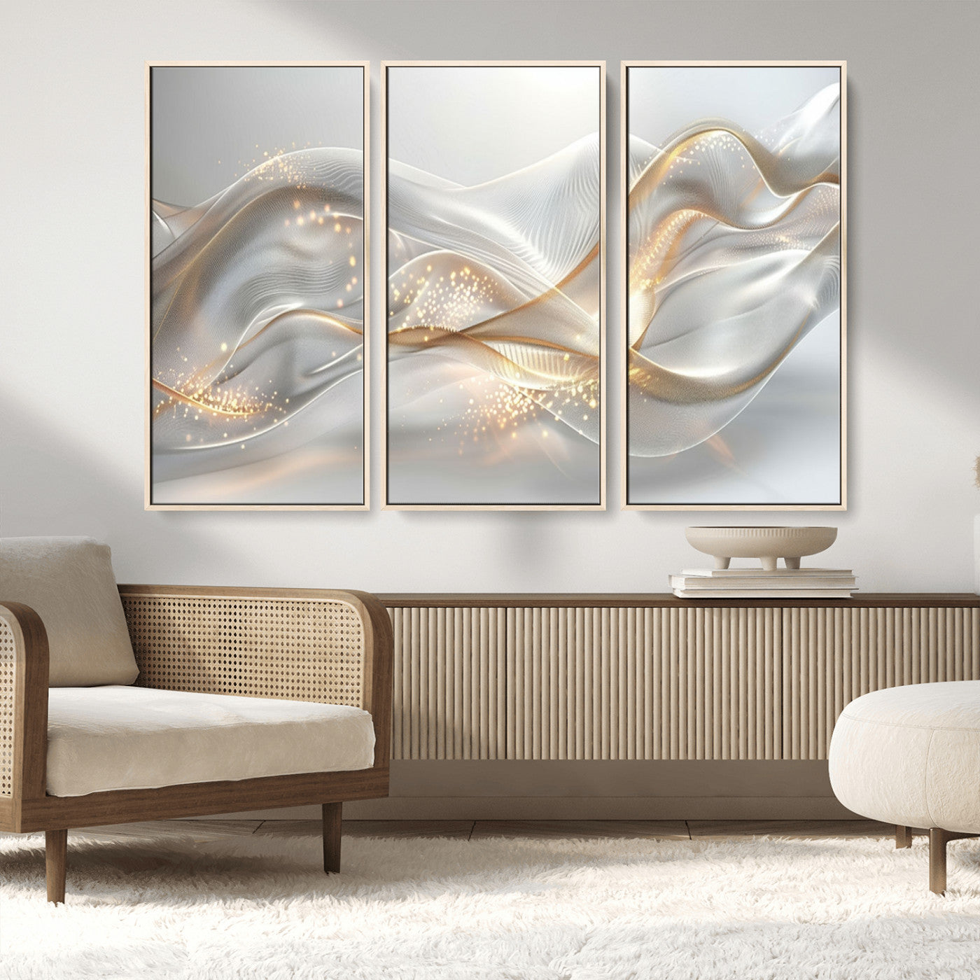 -Abstract art Grey and Gold Lines Wall Art