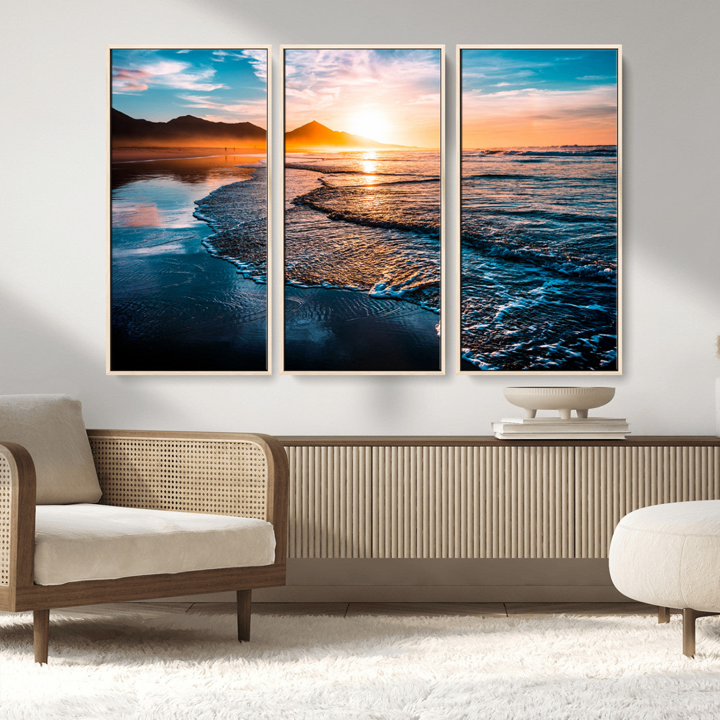 MGV-FC-48X32-3P - Beach Ocean Sunset on the Sea Wall Art Canvas, Beach Ocean Sunset Canvas Print