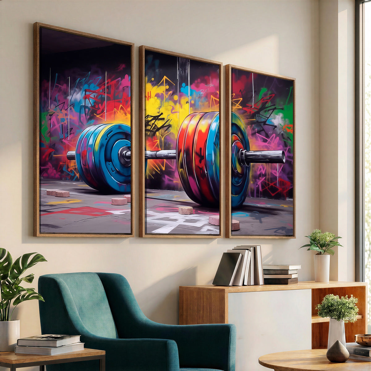 13549-MGV-CV-36X24 - Abstract Graffiti Barbell Canvas Wall Art | Urban Fitness Meets Bold Street Art