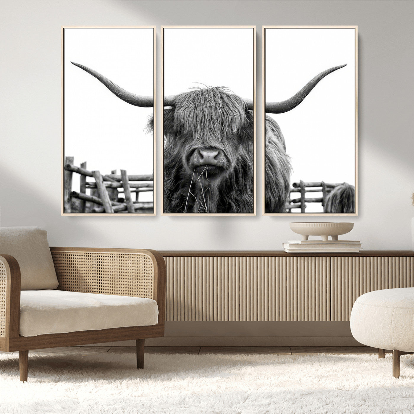 58188-MGV-FC-48X32-3P_Natural-Longhorn Canvas Print, Bighorn Cow Wall Art Canvas Print
