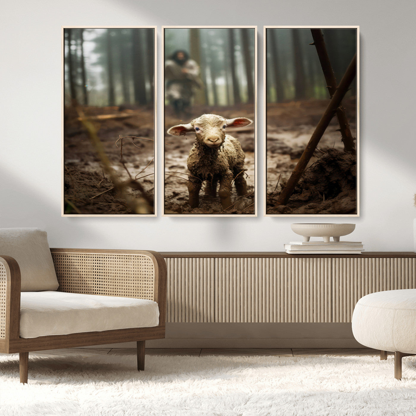 MGV-FC-48X32-3P - Jesus Running After a Lost Lamb Canvas Wall Art Print