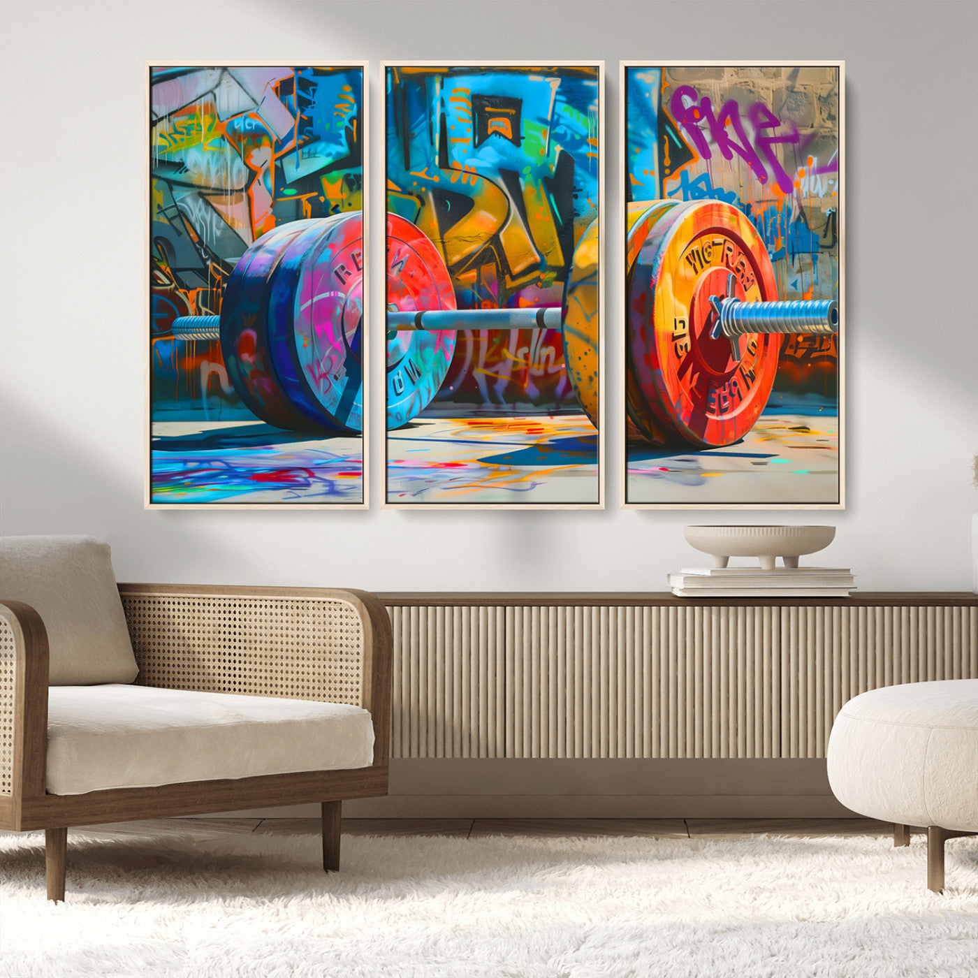 MGV-FC-48X32-3P - Fitness Gym Barbell Graffiti Wall Art Canvas Print