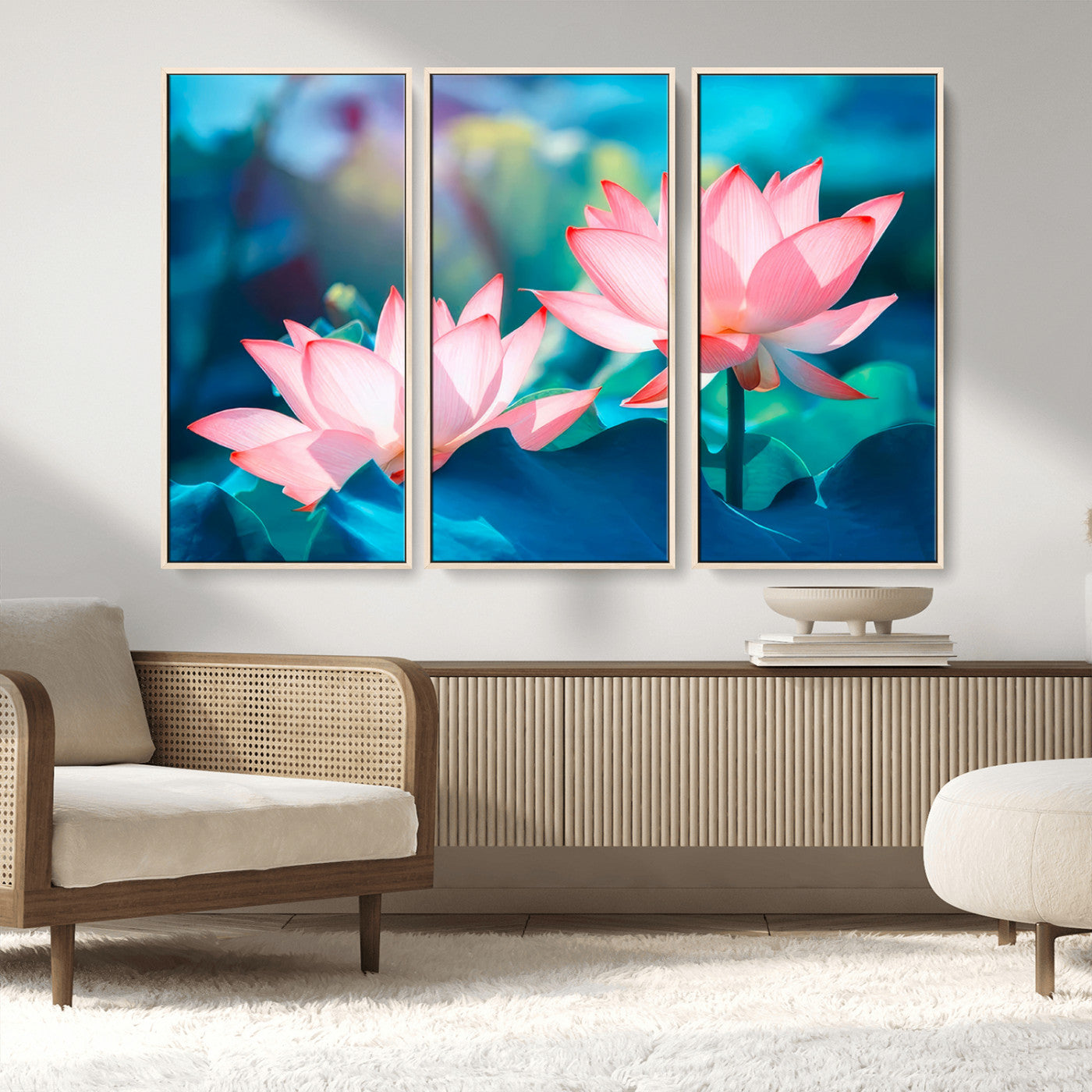 MGV-FC-48X32-3P - Pink Lotus Flower Canvas Wall Art | Vibrant Floral Wall Decor for Living Room, Office, or Bedroom | Large Botanical Art