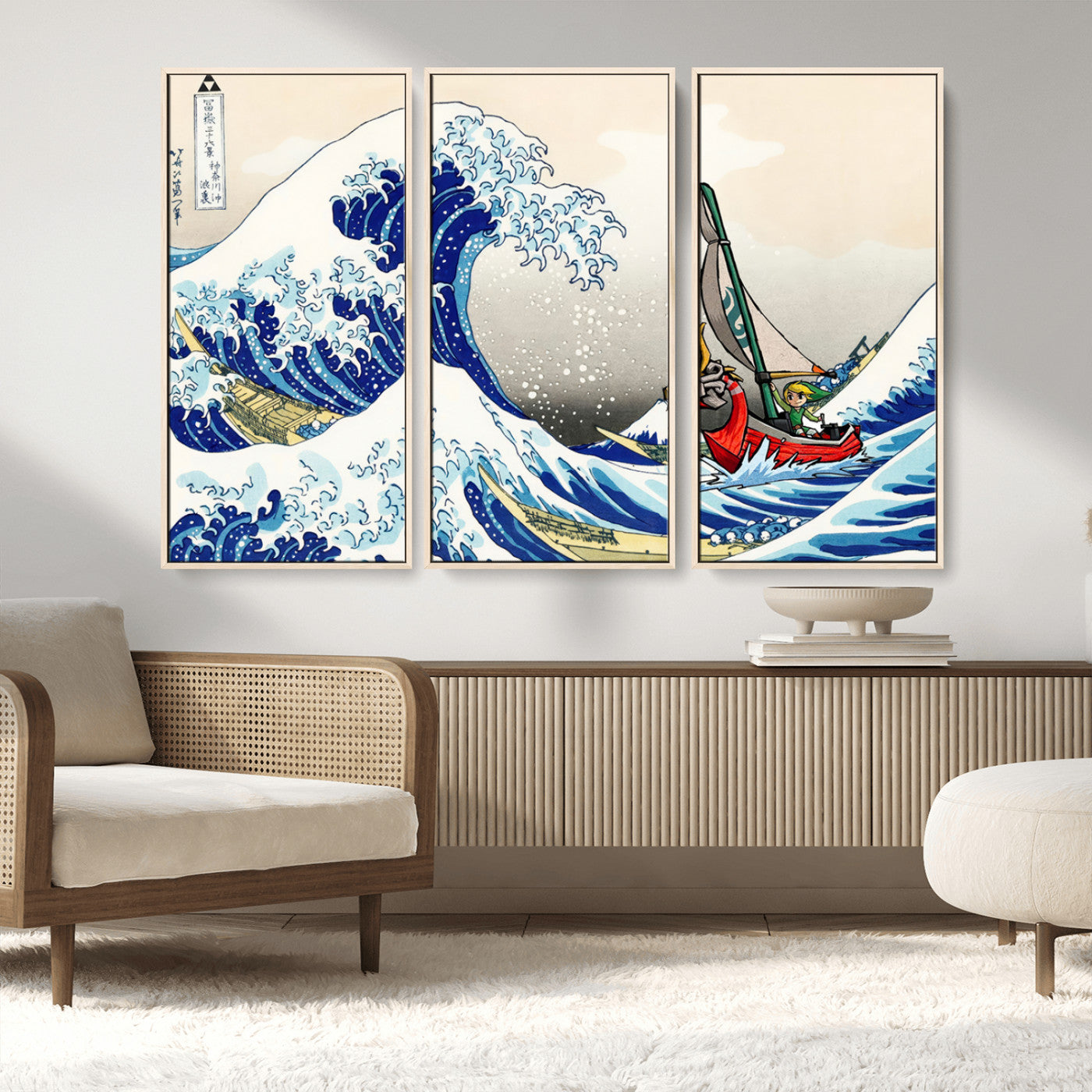 MGV-FC-48X32-3P - Katsushika Hokusai Kanagawa Giant Wave Wall Art Canvas Print | Iconic Japanese Art for Living Room