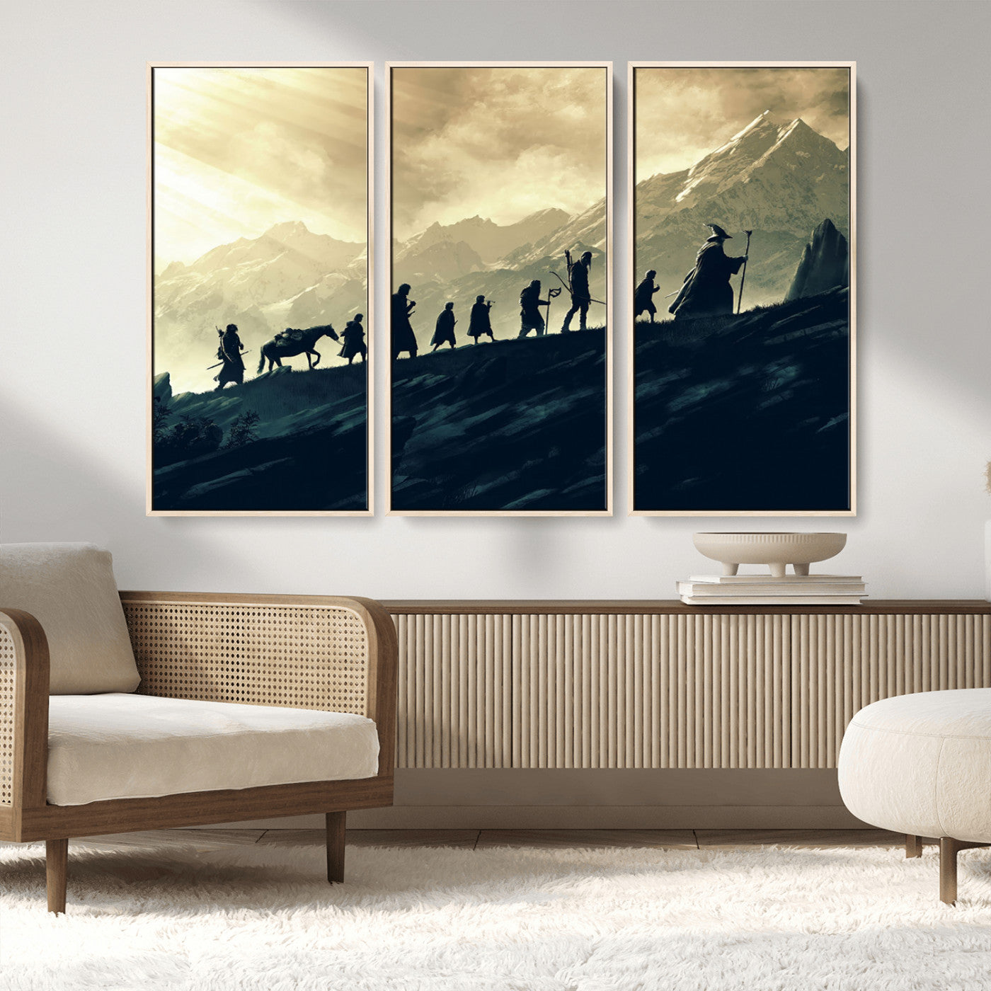 41574-MGV-FC-48X32-3P_Natural-Lord of the Rings Silhouette Wall Art Capturing the Epic Quest Through Middle-Earth - The