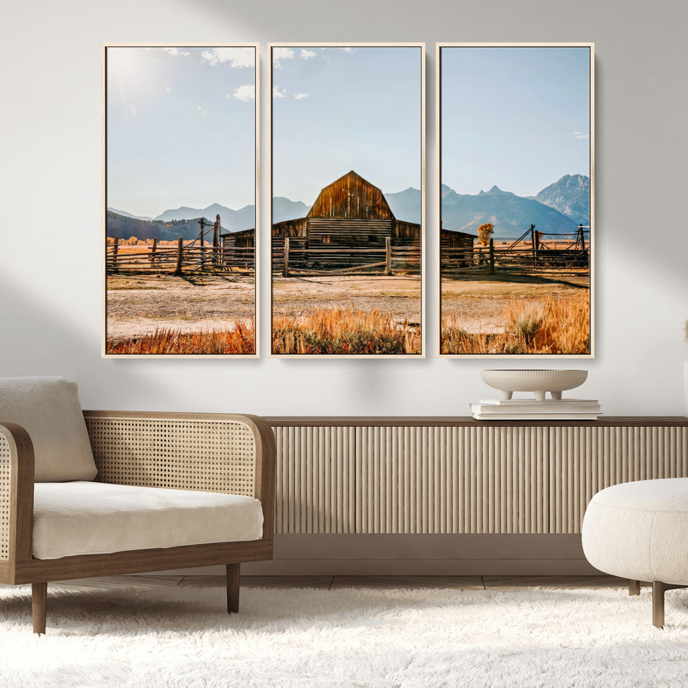 MGV-FC-48X32-3P - Vintage Old Barn Field Wall Art Canvas Print for Farmhouse Decor - Rustic Barn Wall Art Canvas Print