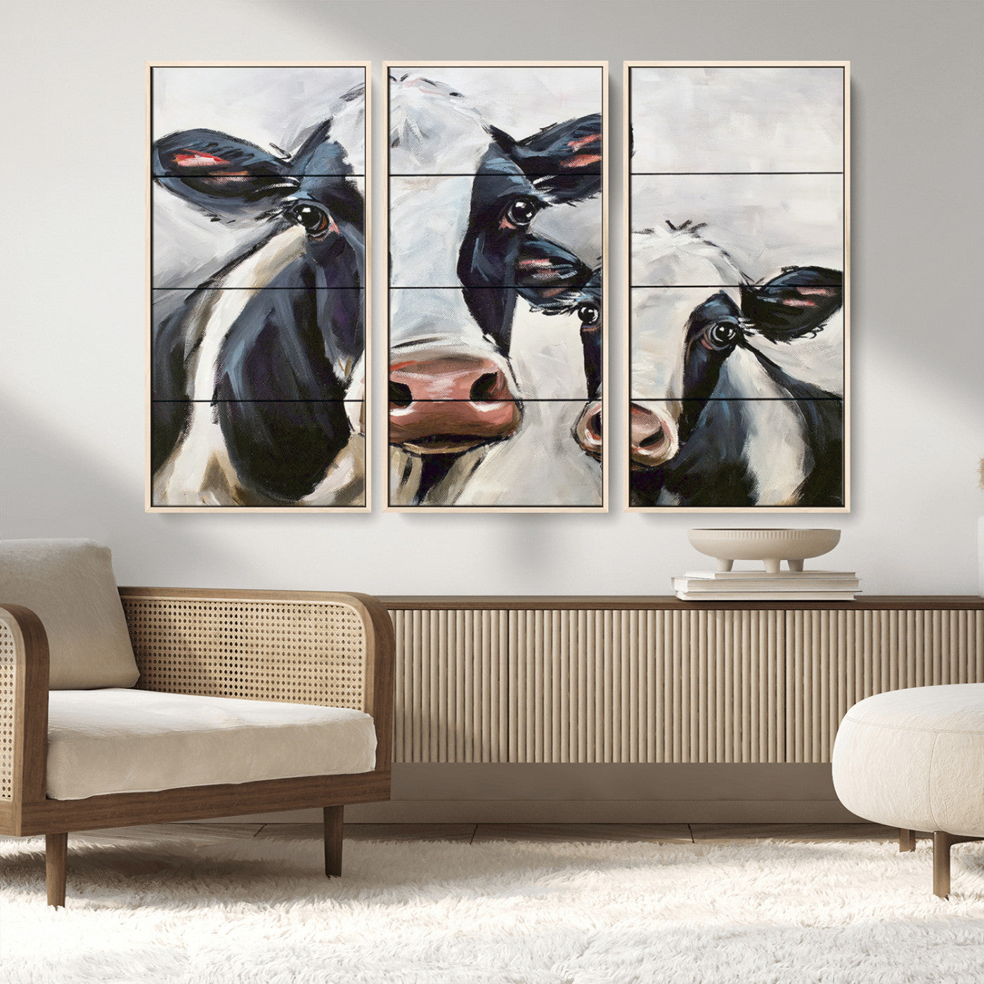 -Vintage Baby and Mom Cattle Wall Art Canvas Print
