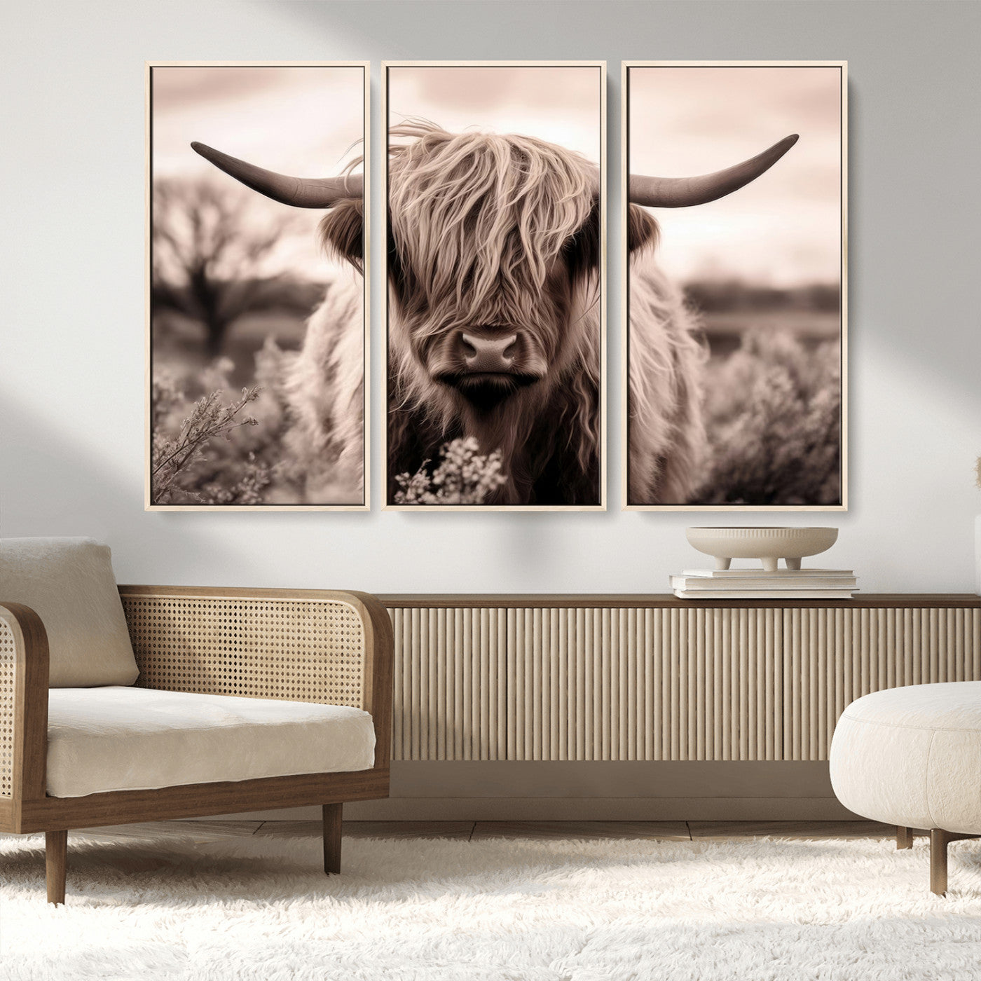 MGV-FC-48X32-3P - Scottish Cow Longhorn Wall Art Canvas Print