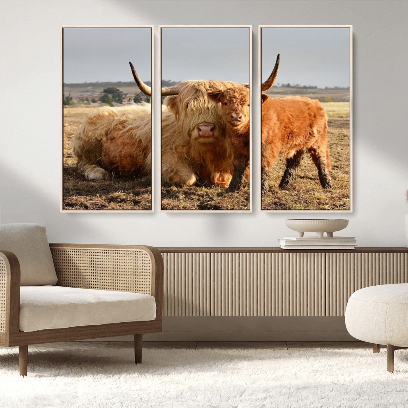 MGV-FC-48X32-3P - Highland Cow Canvas Wall Art Animal Print for Farm House Decor