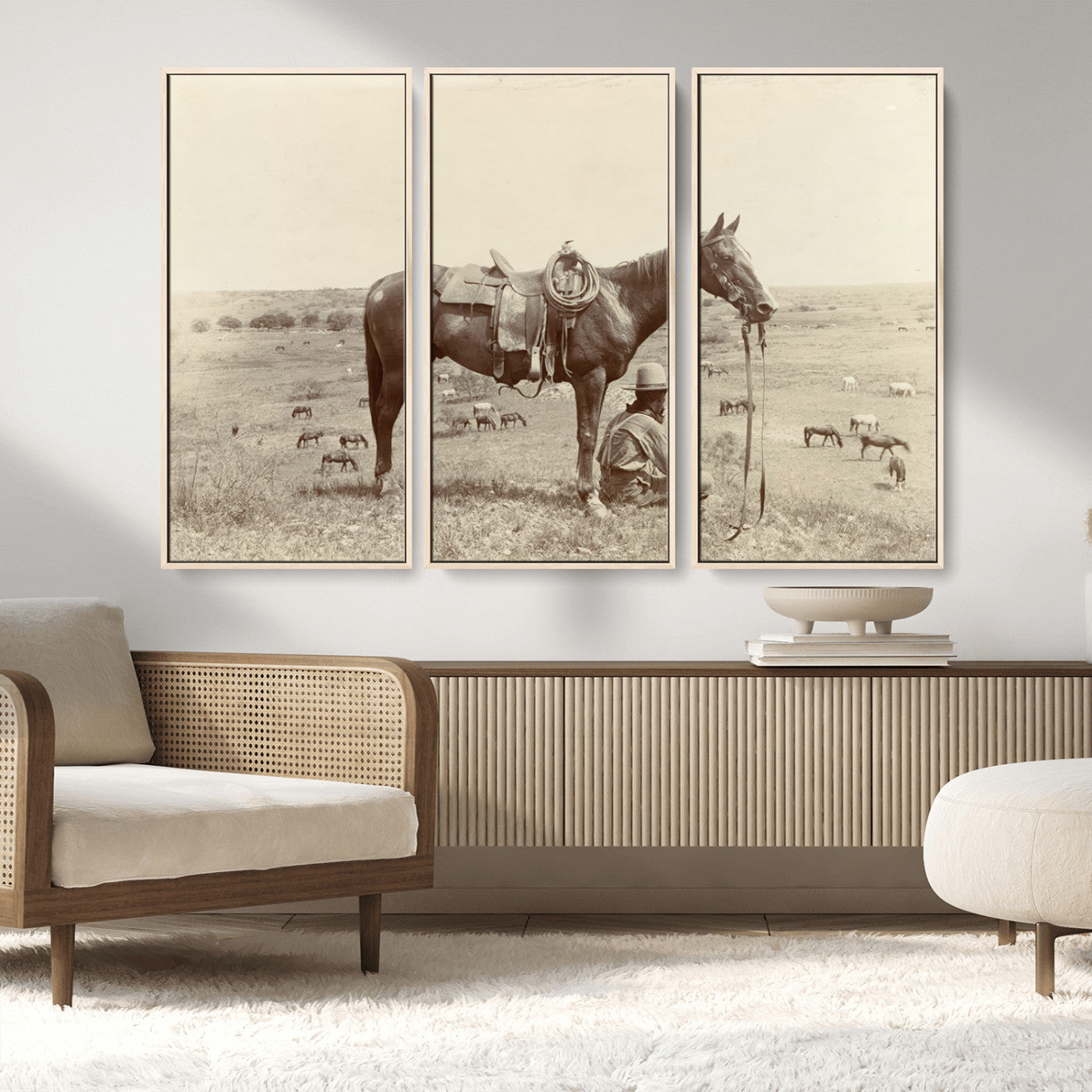 MGV-FC-48X32-3P - Cowboy Wall Art - Western Horse Canvas Print - Vintage Western Wall Art Canvas Print, Ready to Hang