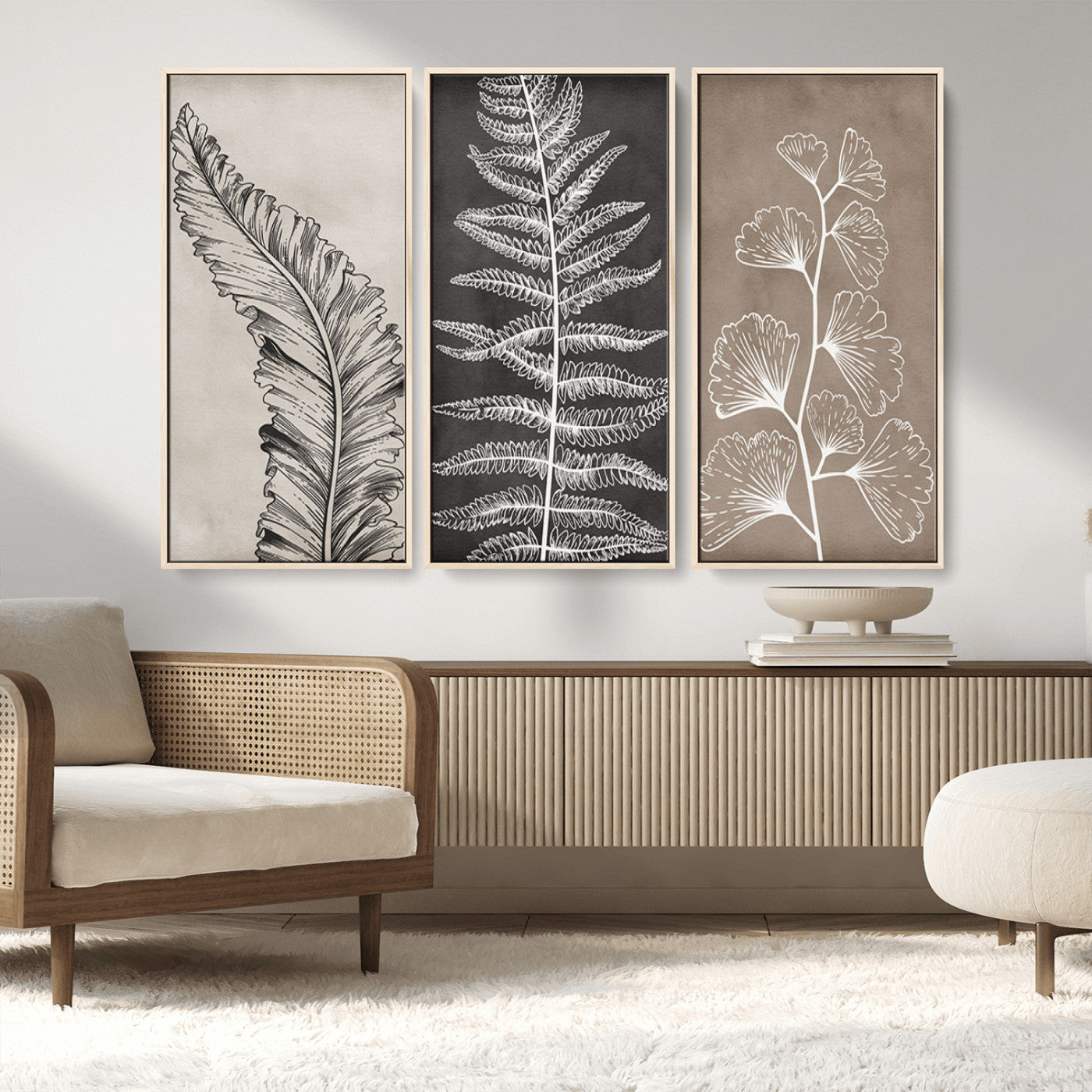 MGV-FC-48X32-3P - Minimalist Botanical Wall Art Canvas Print, Framed and Ready to Hang - Nature Art Print for Home