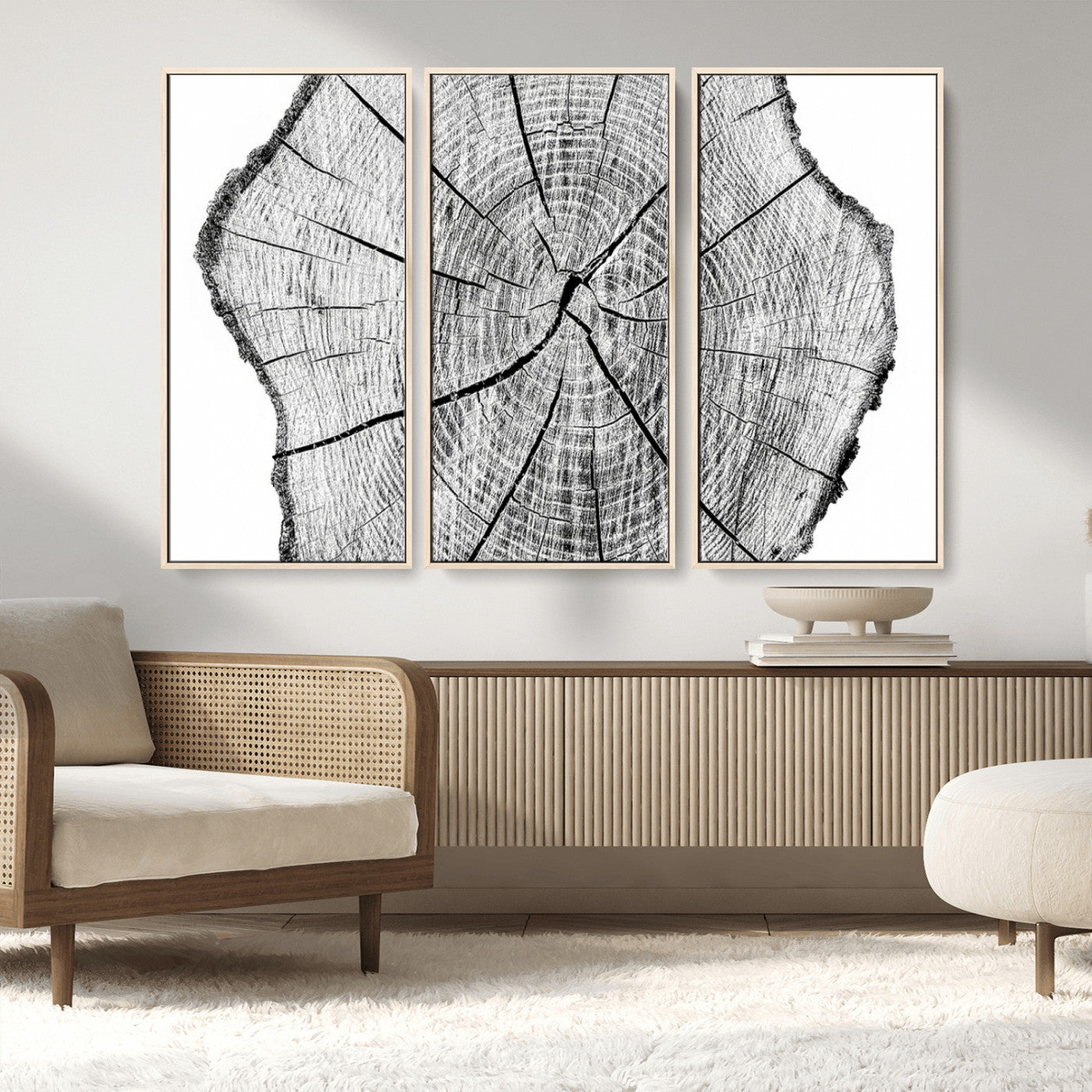 98709-MGV-FC-48X32-3P_Natural-Rustic Tree Ring Wall Art Canvas Print – Framed and Ready to Hang – Perfect for Nature-Inspired and
