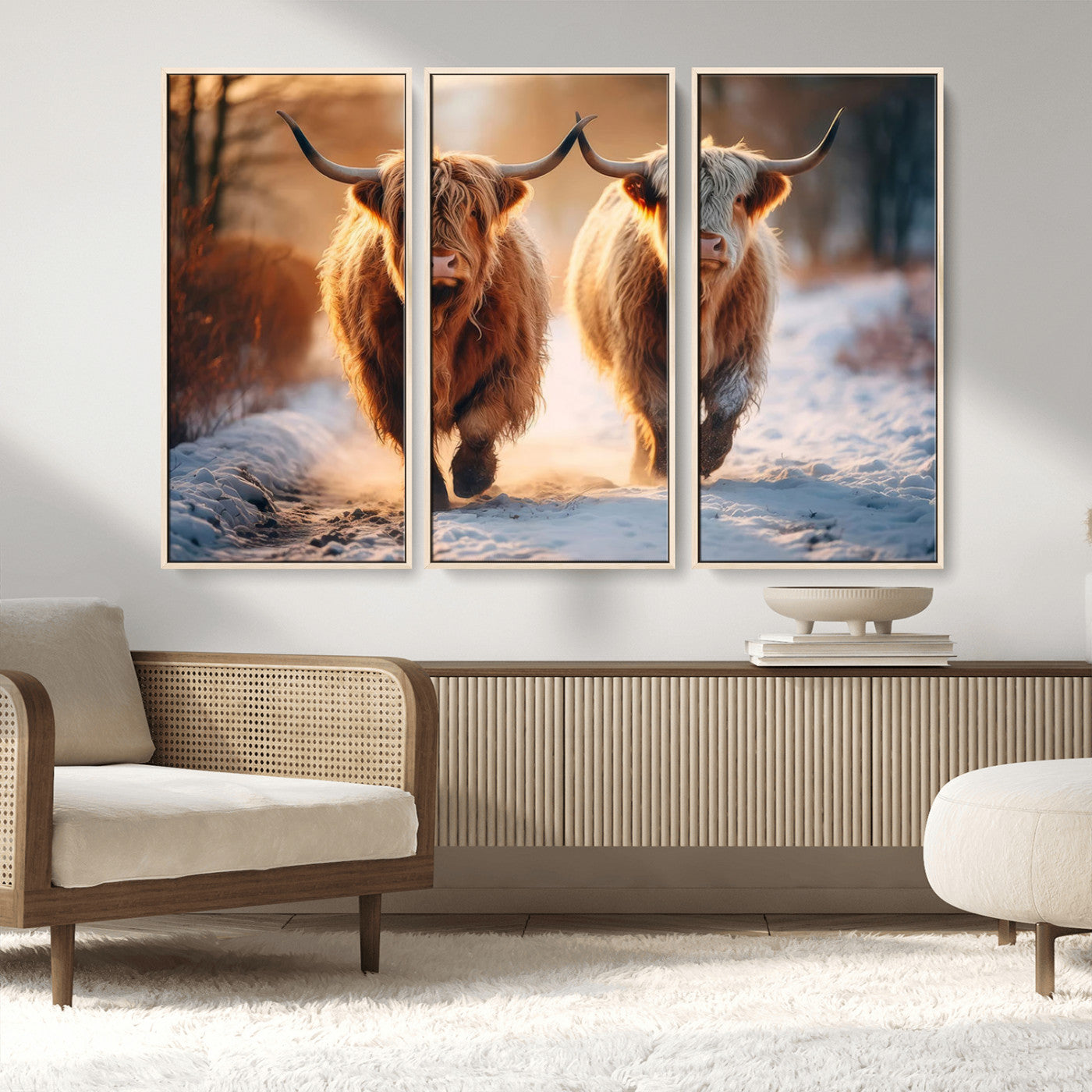 MGV-FC-48X32-3P - Scottish Highland Cow Horn Farm Wall Art Canvas Print