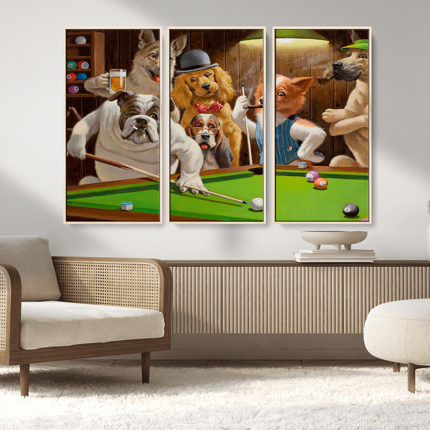 MGV-FC-48X32-3P - Dogs Playing Pool Canvas Wall Art Funny Gifts Dog Print