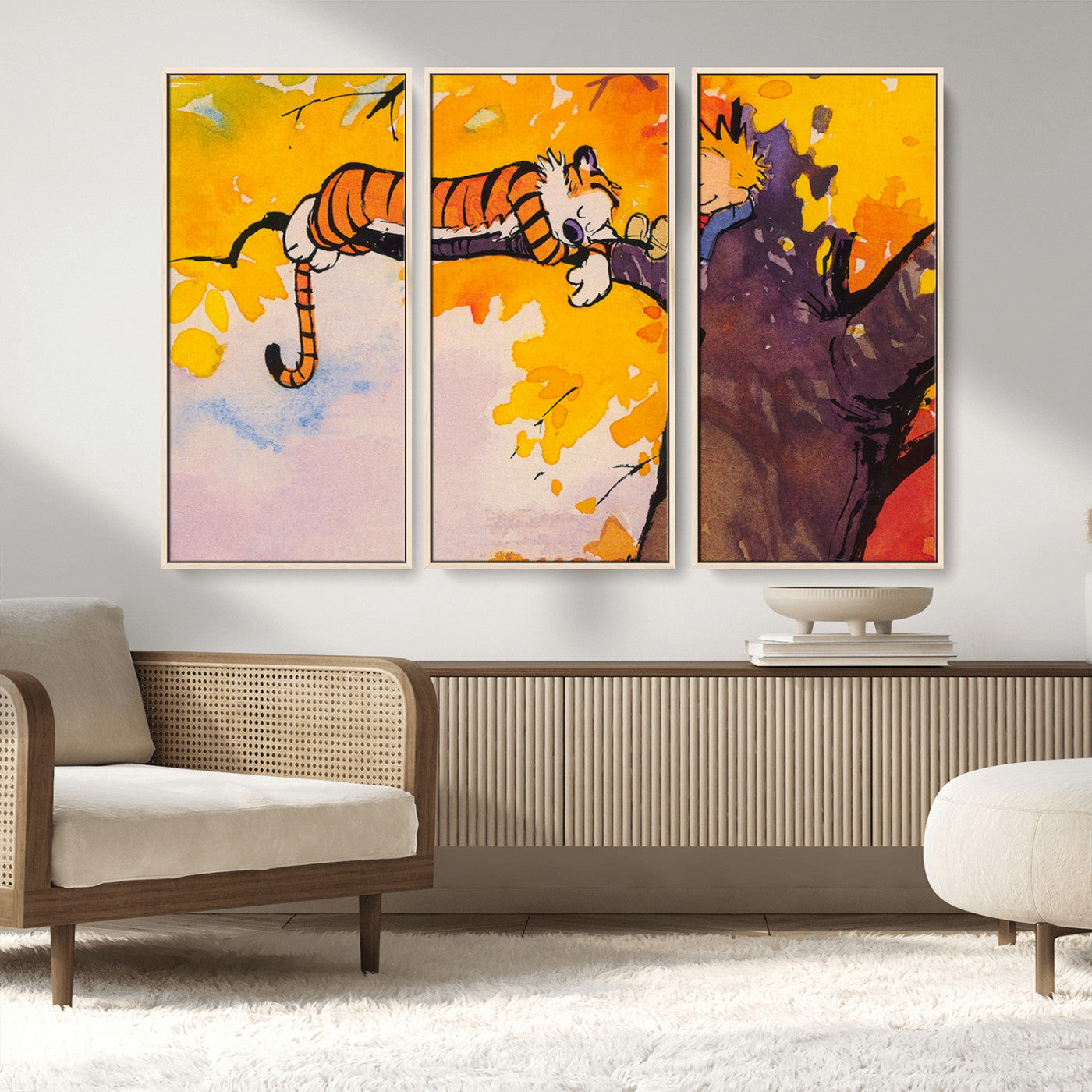 MGV-FC-48X32-3P - Calvin and Hobbes Tree Scene Canvas Print | 3 Panel Large Wall Art for Living Room or Kid’s Room,