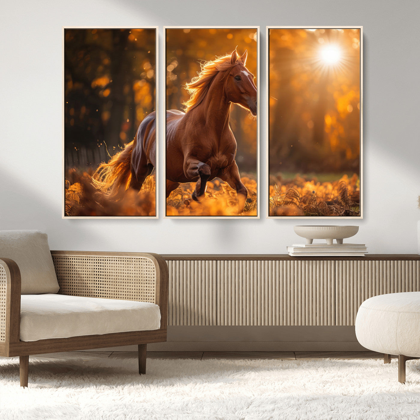 92144-MGV-FC-48X32-3P_Natural-Running Horse Sunset Forest Wall Art Canvas Print