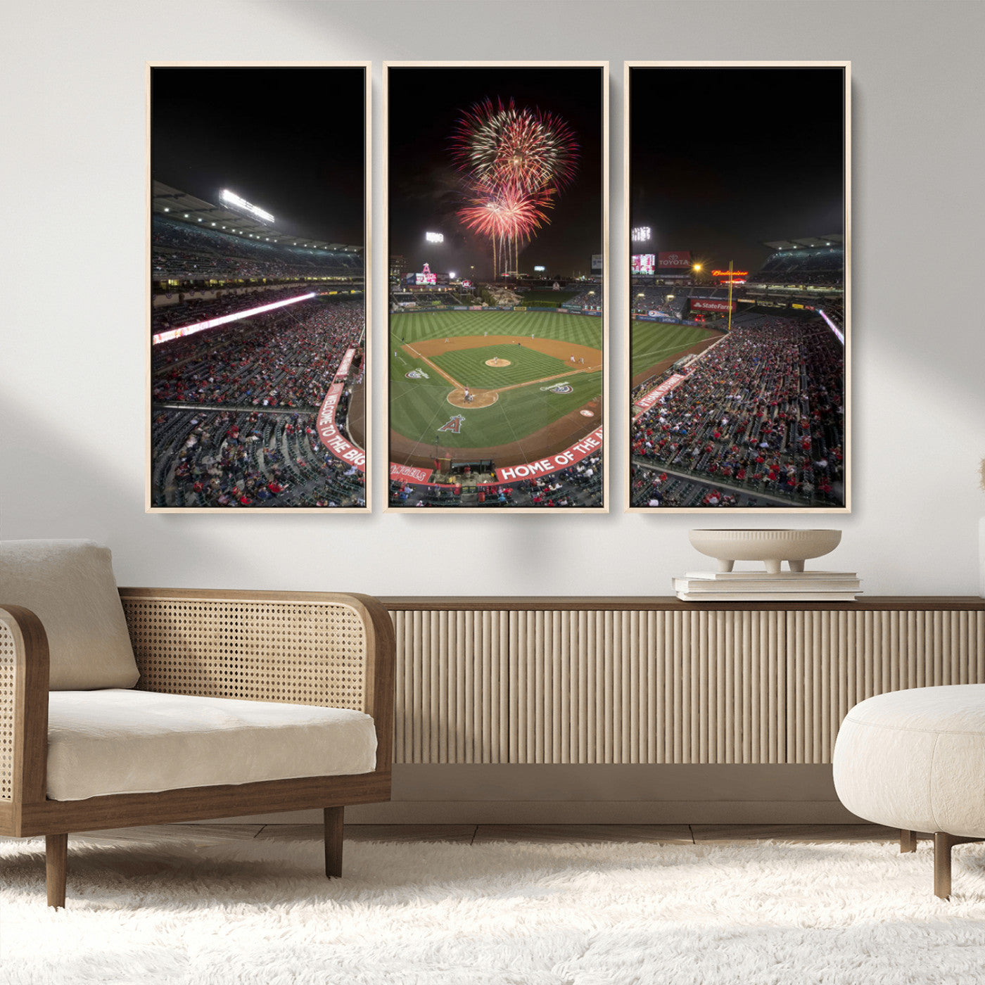 MGV-FC-48X32-3P - Fireworks at Angel Stadium – Los Angeles Angels Night Game Canvas Print, Framed, Ready to Hang