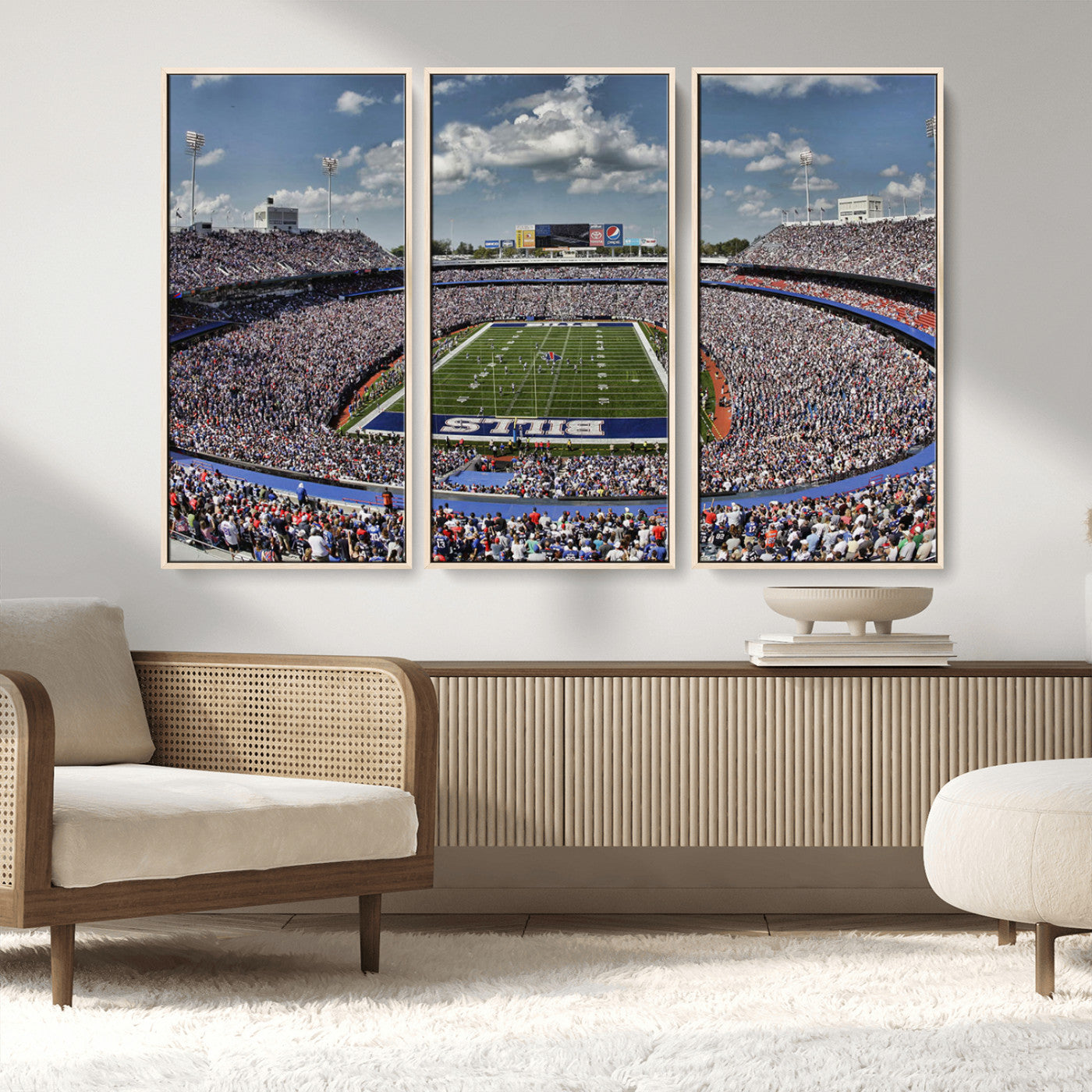 MGV-FC-48X32-3P - Buffalo Bills Highmark Stadium Wall Art Canvas Print - Bills Stadium Game Day Triple Canvas Wall Art - Buffalo Bills NFL Match