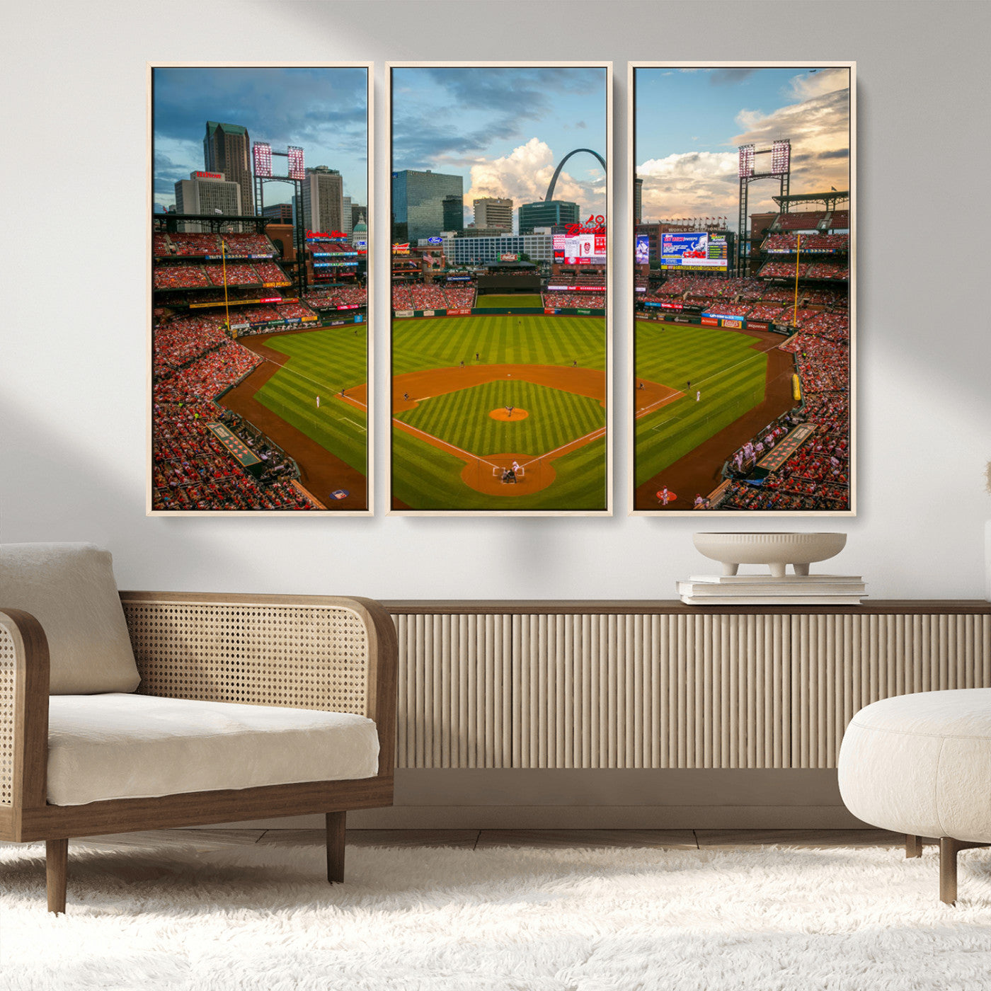 MGV-FC-48X32-3P - Busch Stadium Wall Art Print | St. Louis Cardinals Baseball Stadium Canvas Print | Framed Sports Decor for Living Room, Man Cave Decor
